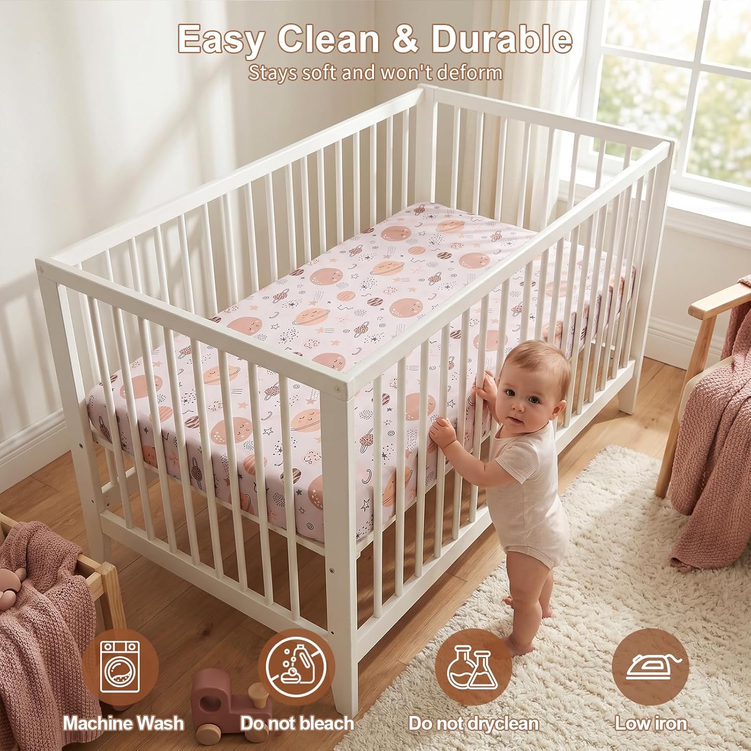 Detalle de IOCCLH Baby Crib Sheets 2-Pack, 28 x 52 x 8-Inch Microfiber, Sleeping Moon & Mars