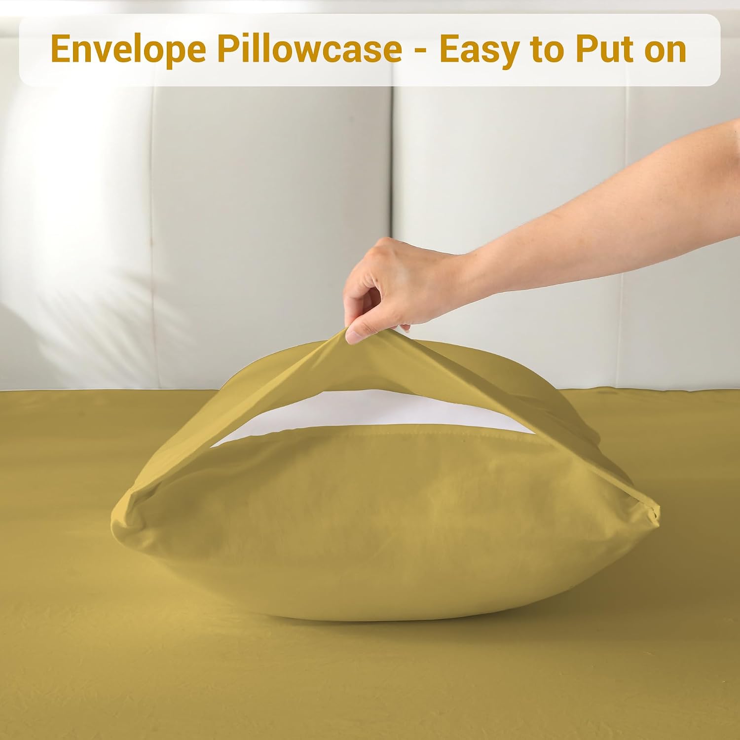 Detalle 2 de Softan SHTGOLDK King Microfibre Sheet Set, Mustard Yellow, 15" Deep Pocket