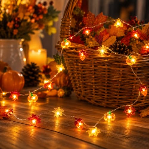Detalle de Liyade Guirlande lumineuse d'automne, 2,2 m - 20 LED 3D, minuterie et piles