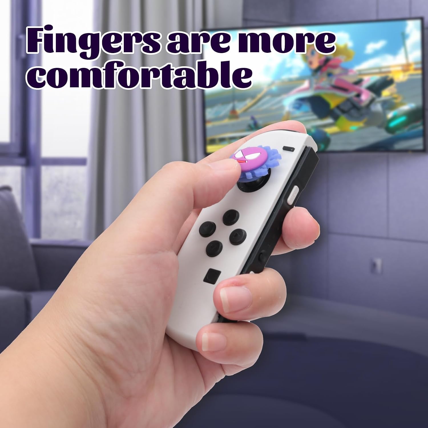 Detalle 1 de NANANINO Glow-in-the-Dark Ghost Thumb Grips for Nintendo Switch, 4 Silicone Caps