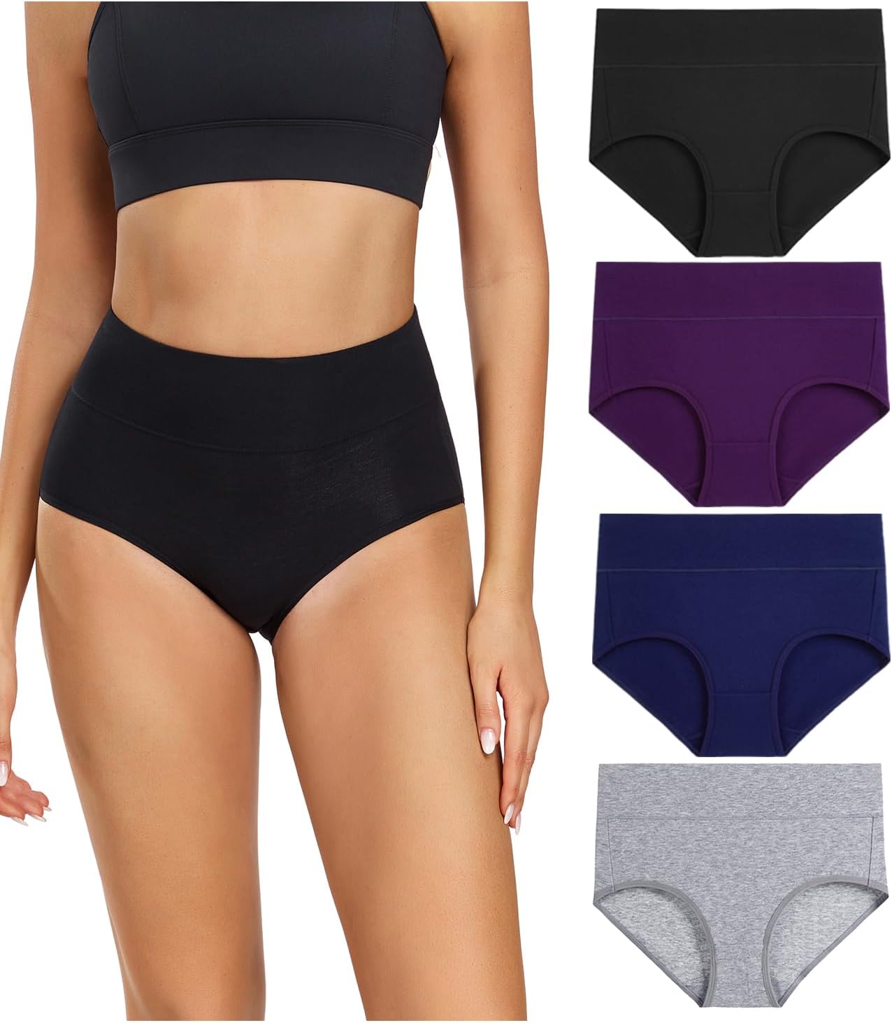 Detalle 2 de Wirarpa Cotton High-Waist Women's Underwear, Pack of 4 🩲