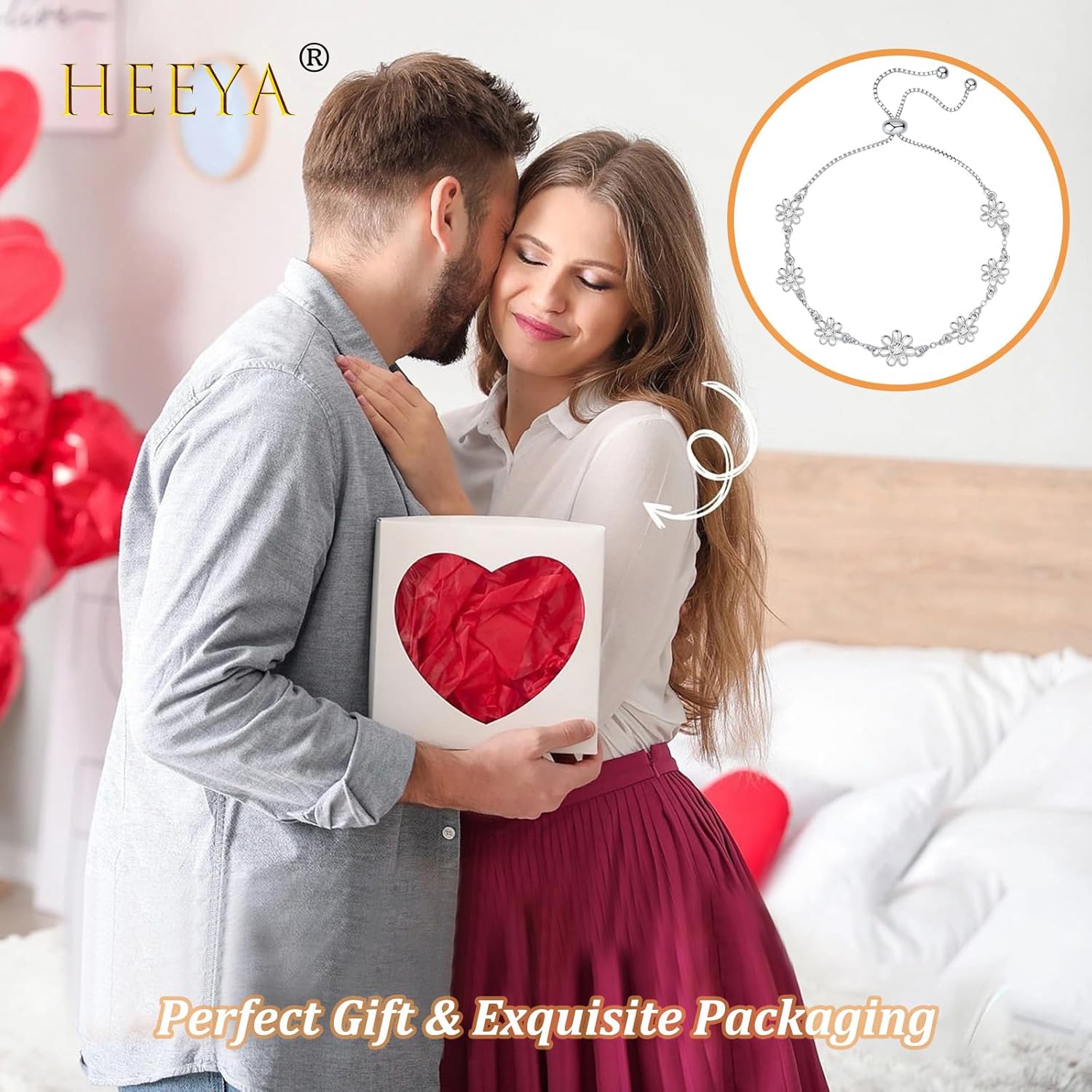 Thumbnail 5 de HEEYA Armband Silber Damen Gänseblümchen – Verstellbares 925 Silber Tennisarmband mit Zirkonia