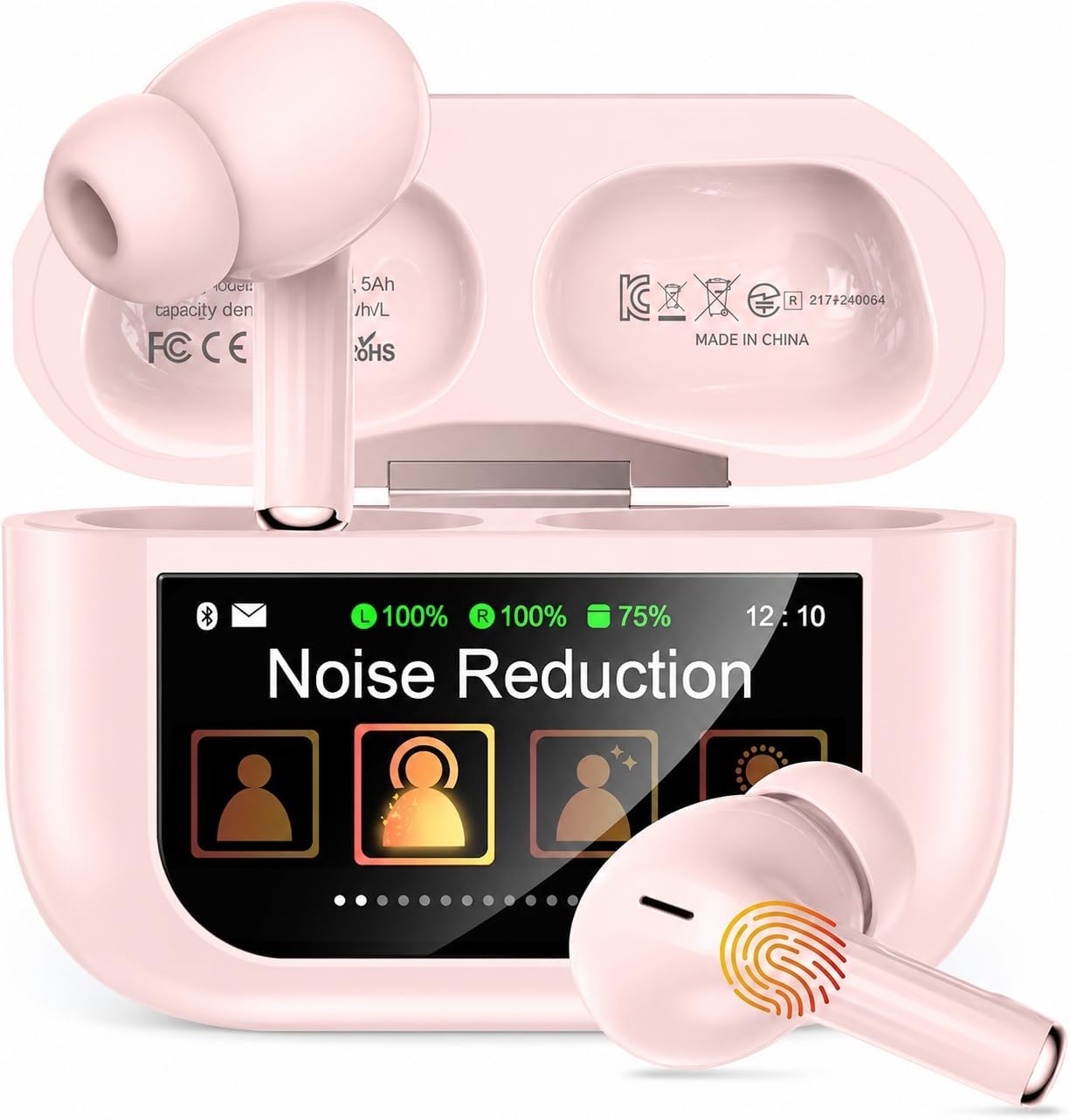 Detalle de ZZU Kopfhörer Kabellose Bluetooth mit Smart Touchscreen, 48 Std. Laufzeit, ANC/ENC, 5 EQ-Modi, IPX7 – Weiß