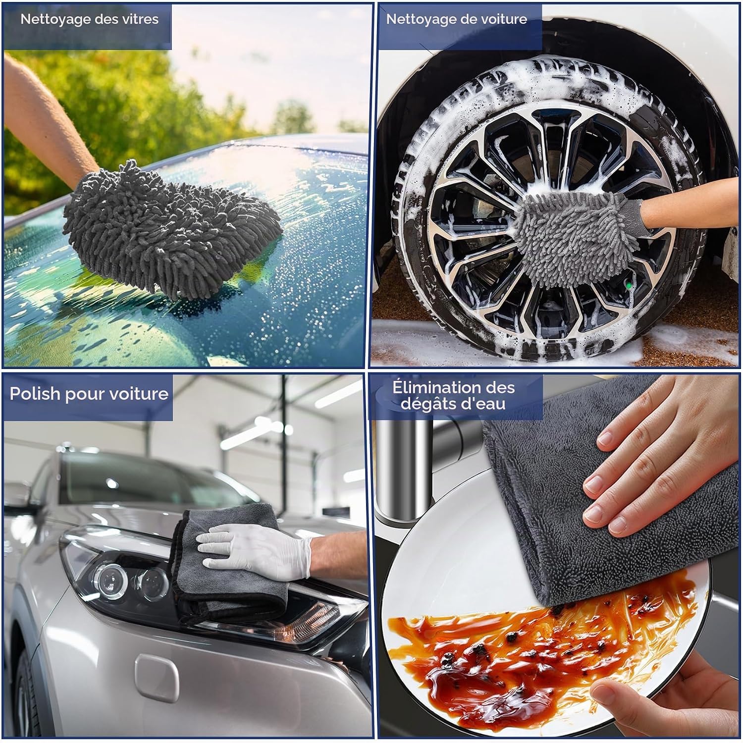 Thumbnail 6 de KALBIGRO 5-delige microvezelset voor autoverzorging met 3 doeken en 2 washandschoenen