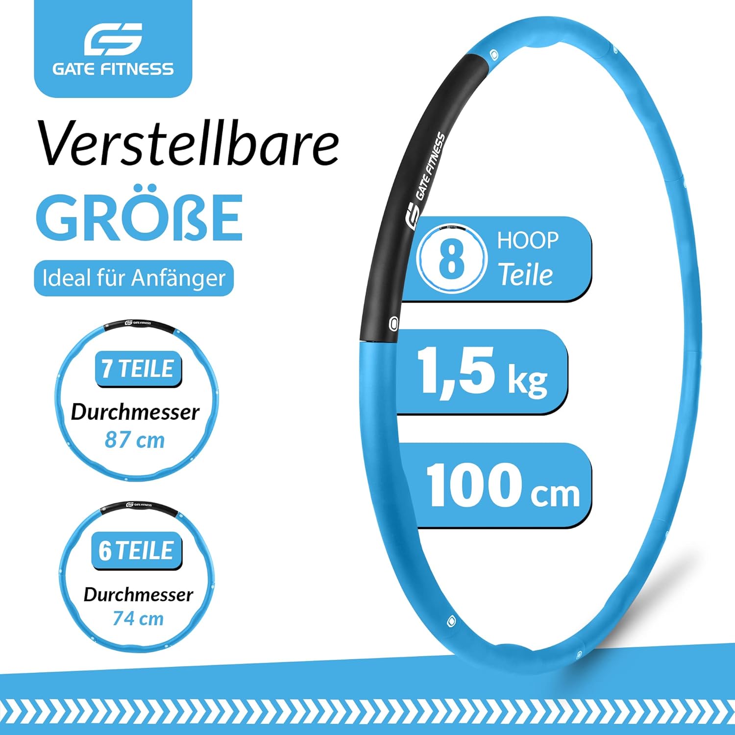 Thumbnail 2 de GATE FITNESS Hula Hoop Reifen für Erwachsene & Kinder mit Schaumstoff – 6 bis 8 Segmente, 1,2–2 kg