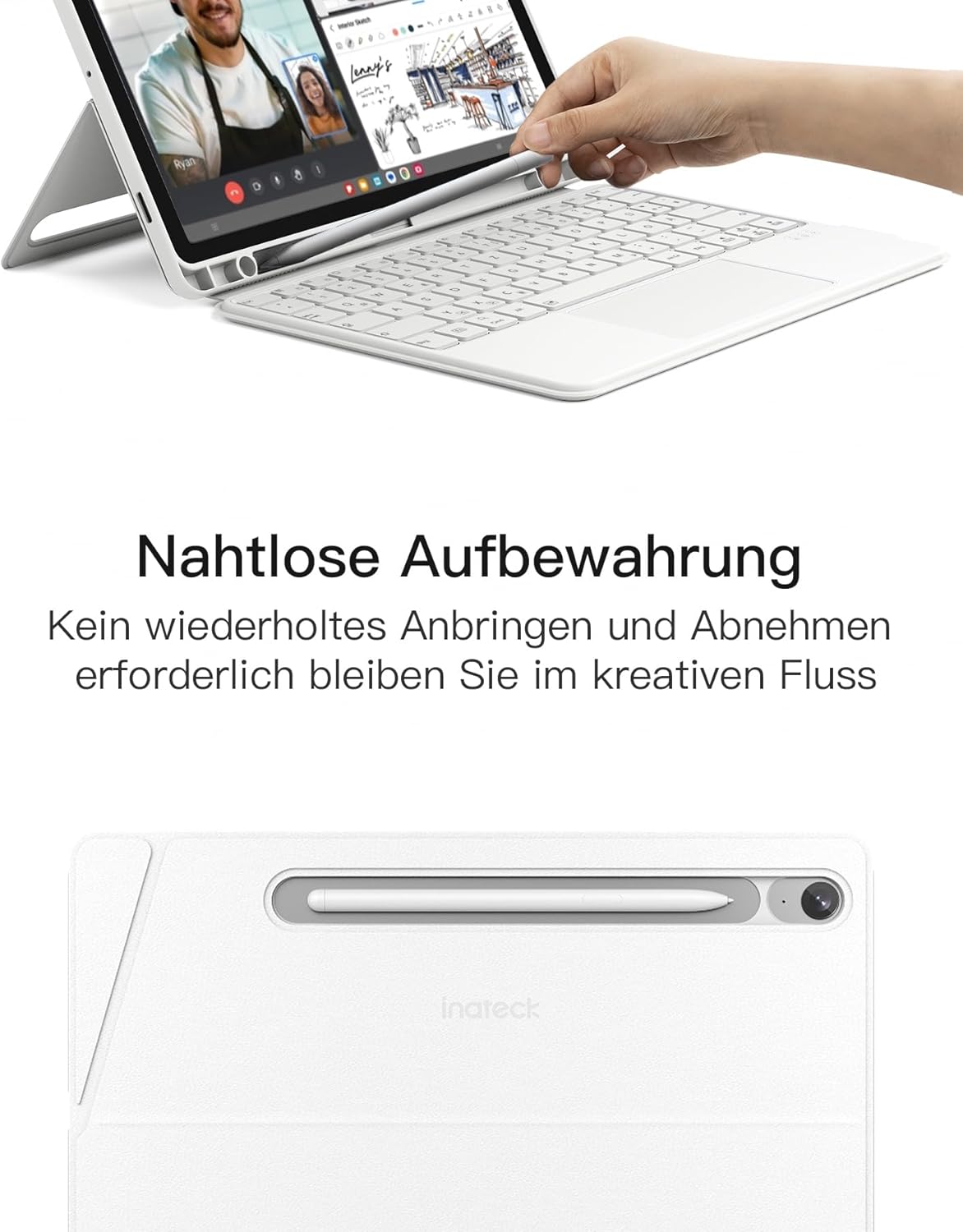 Thumbnail 5 de Inateck Hülle mit Tastatur für Samsung Galaxy Tab S10 Lite / S10 FE / S9 FE / S9 – abnehmbare Tastatur, Touchpad, Doppelständer