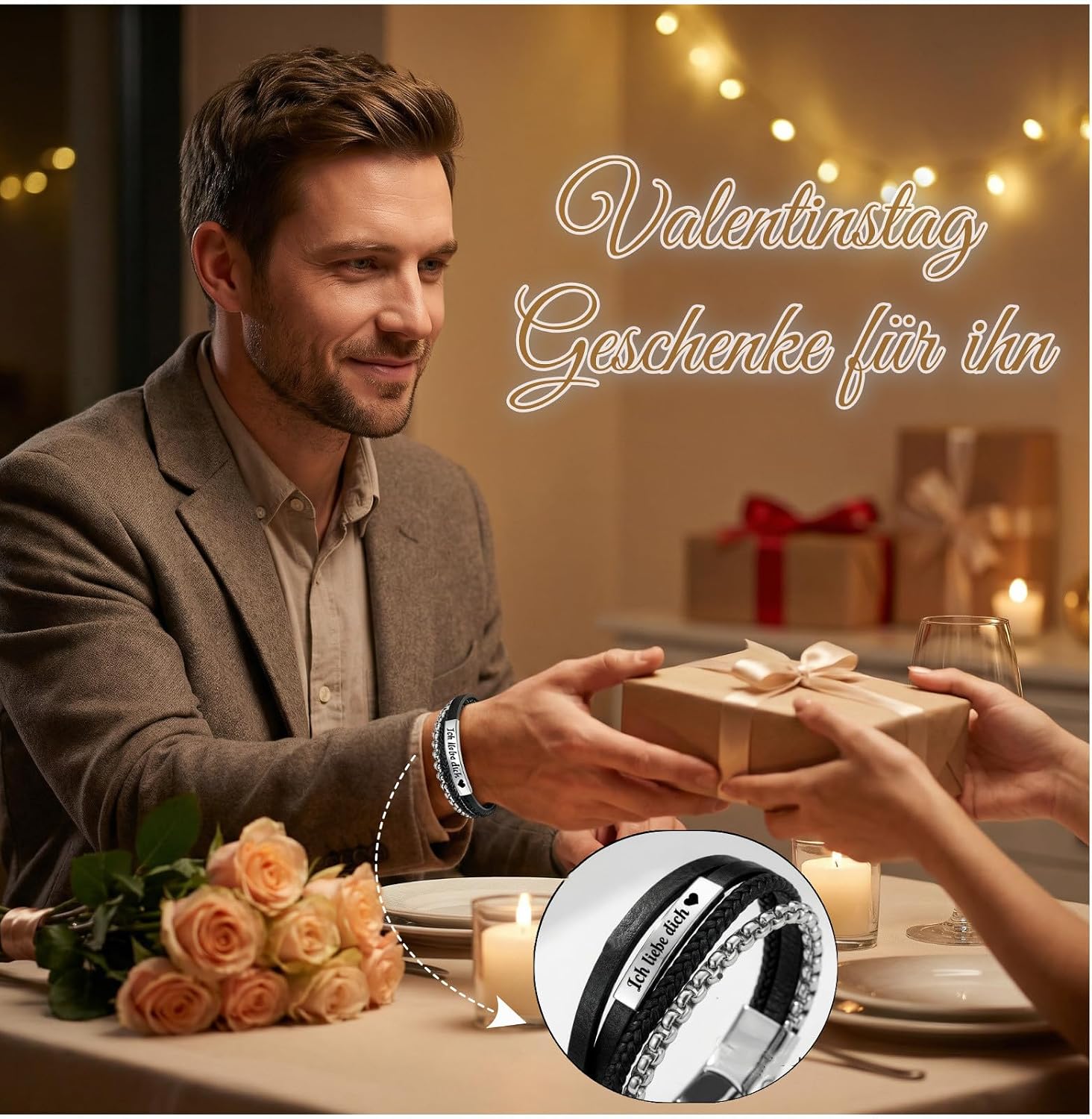 Detalle 2 de Gkmamrg Herren Lederarmband für Ehemann & Freund – Unendlichkeitsknoten „Ich liebe dich“