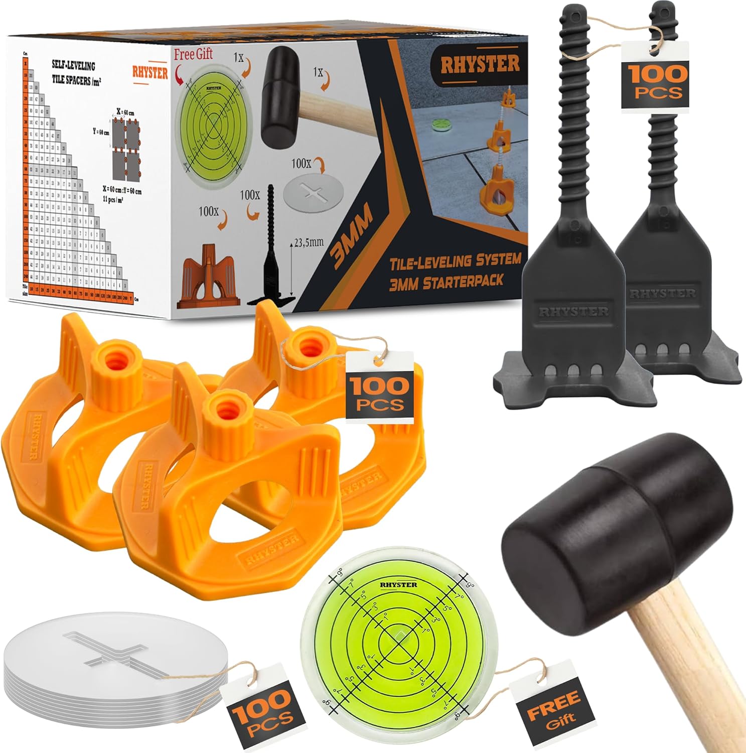 Detalle de RHYSTER Kit Croisillons Autonivelants 3 mm – Starter Pack (302 unités) pour Pose Carrelage