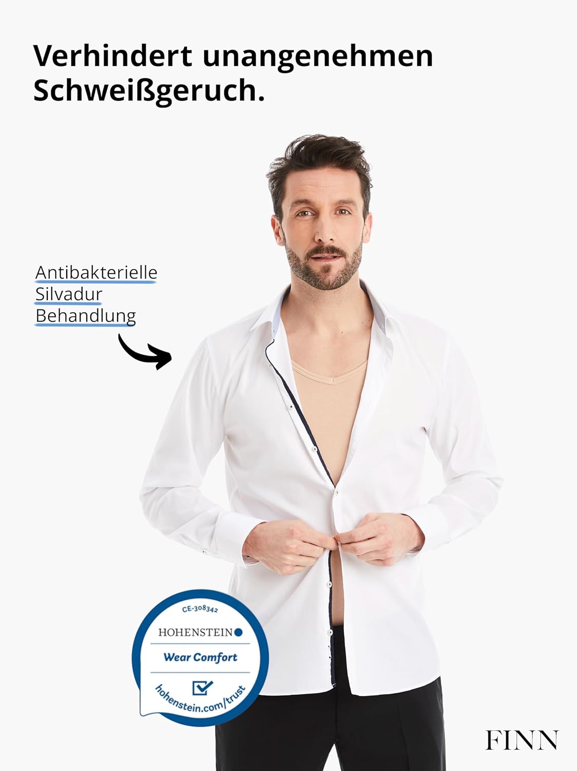 Thumbnail 3 de FINN Anti-Schweiß Shirt Herren: V-Ausschnitt mit integrierten Achselpads und Silvadur‑Geruchskontrolle