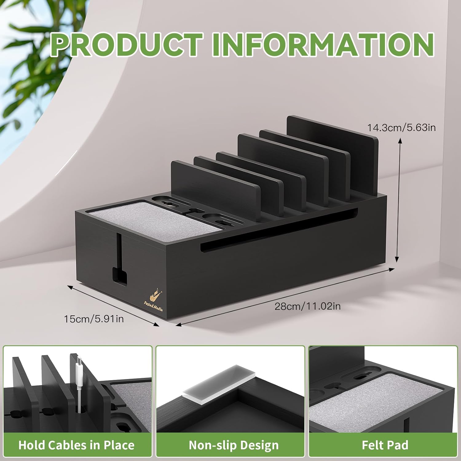 Detalle 2 de Pezin & Hulin Charging Station Bamboo cable organiser for multiple devices