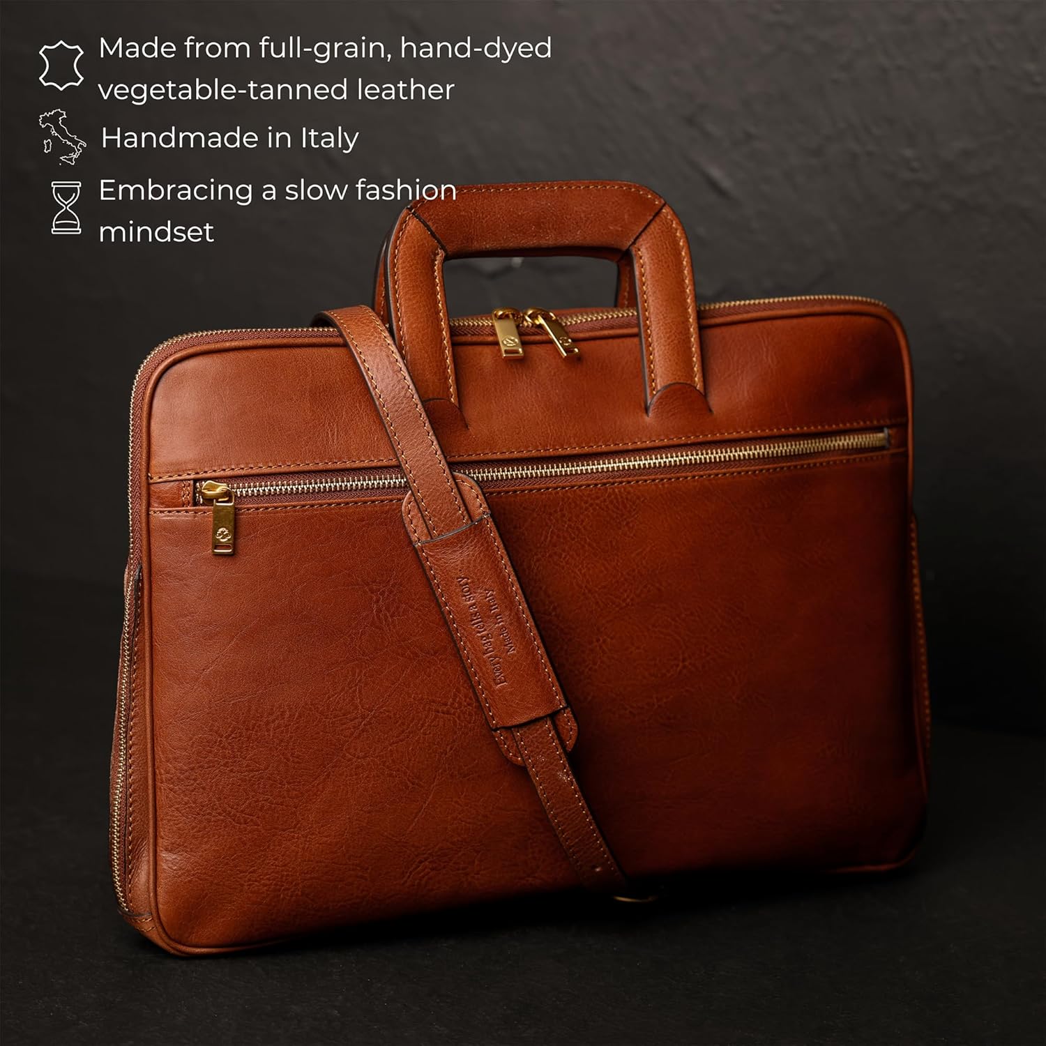 Thumbnail 3 de Time Resistance Slim Leather Briefcase — Italian Handmade Leather Computer Bag