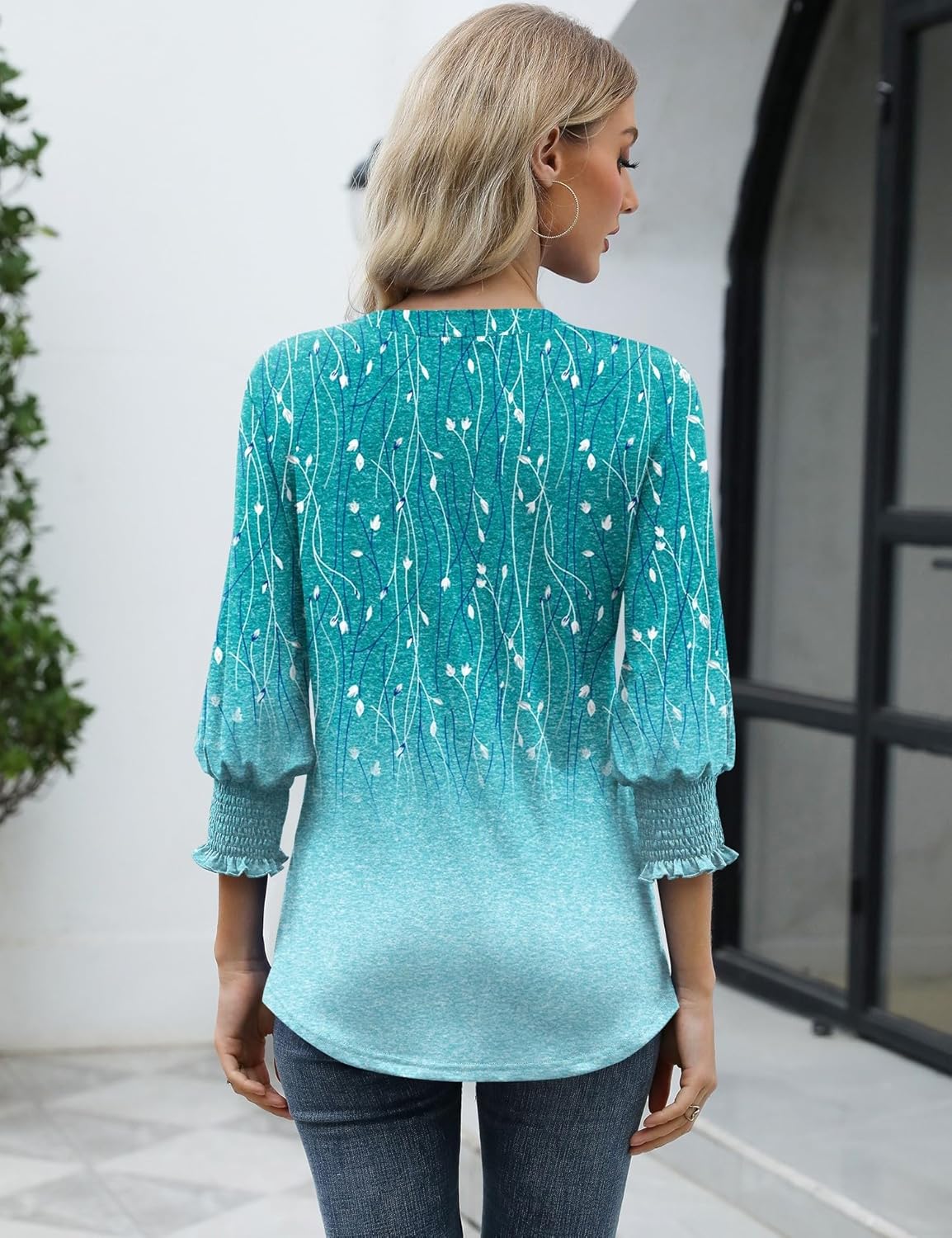 Detalle de Rapbin Damen Bluse 3/4 Arm Langärmlig V-Ausschnitt Tunika – Sommer-Tops, locker & elegant
