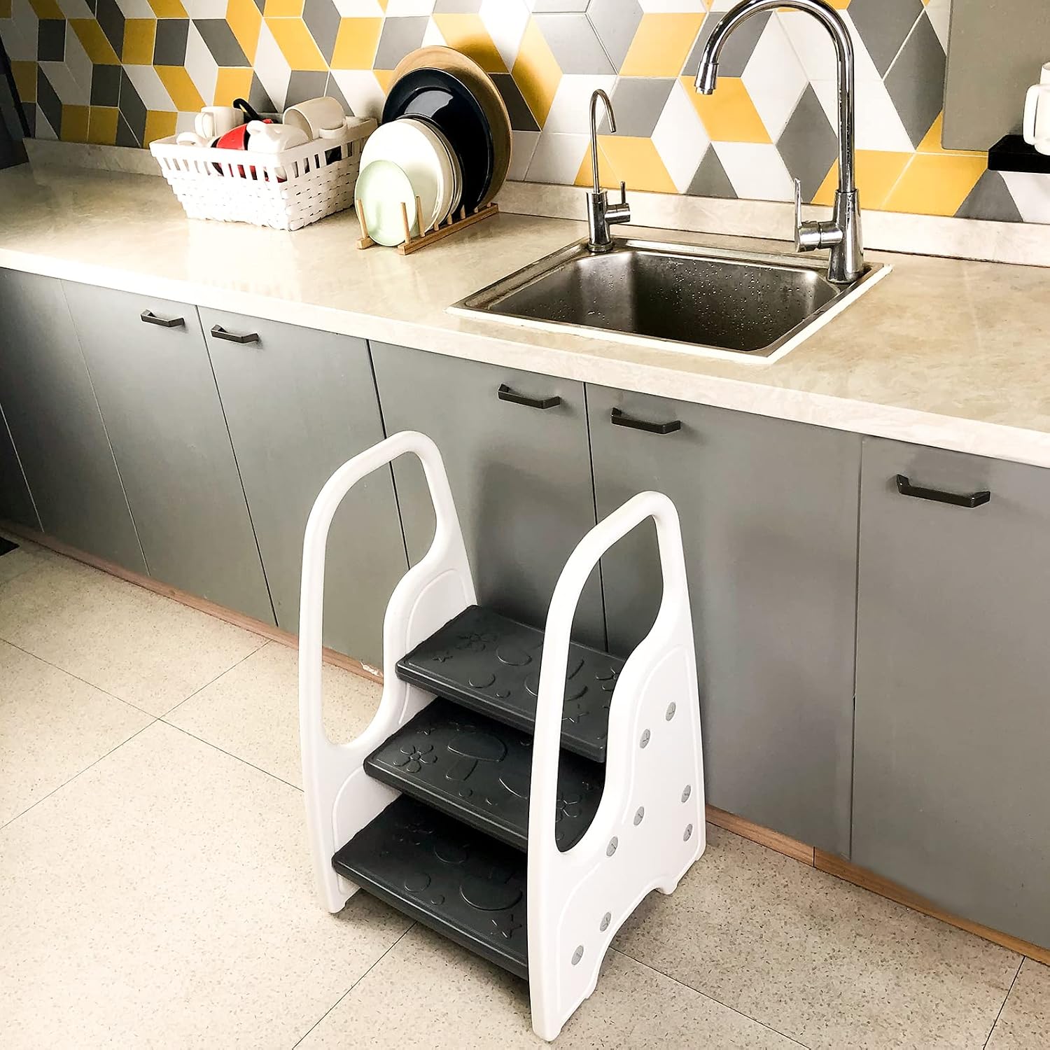 Thumbnail 5 de Wiifo WF-3CFSJTD-GRAY 3-Step Toddler Stool, Grey with Safety Handles