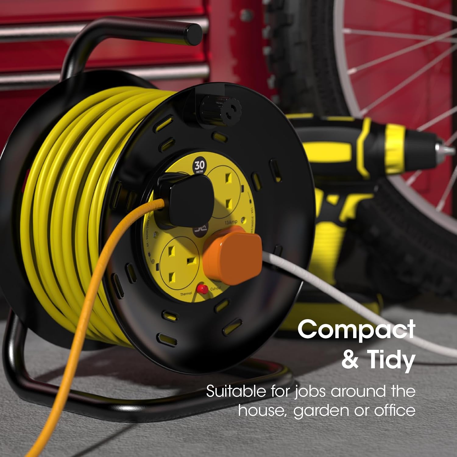 Thumbnail 3 de SLx Extension Lead 30m Heavy Duty Cable Reel with 4 Sockets and Thermal Cut-Out Protection (13A fused UK plug)