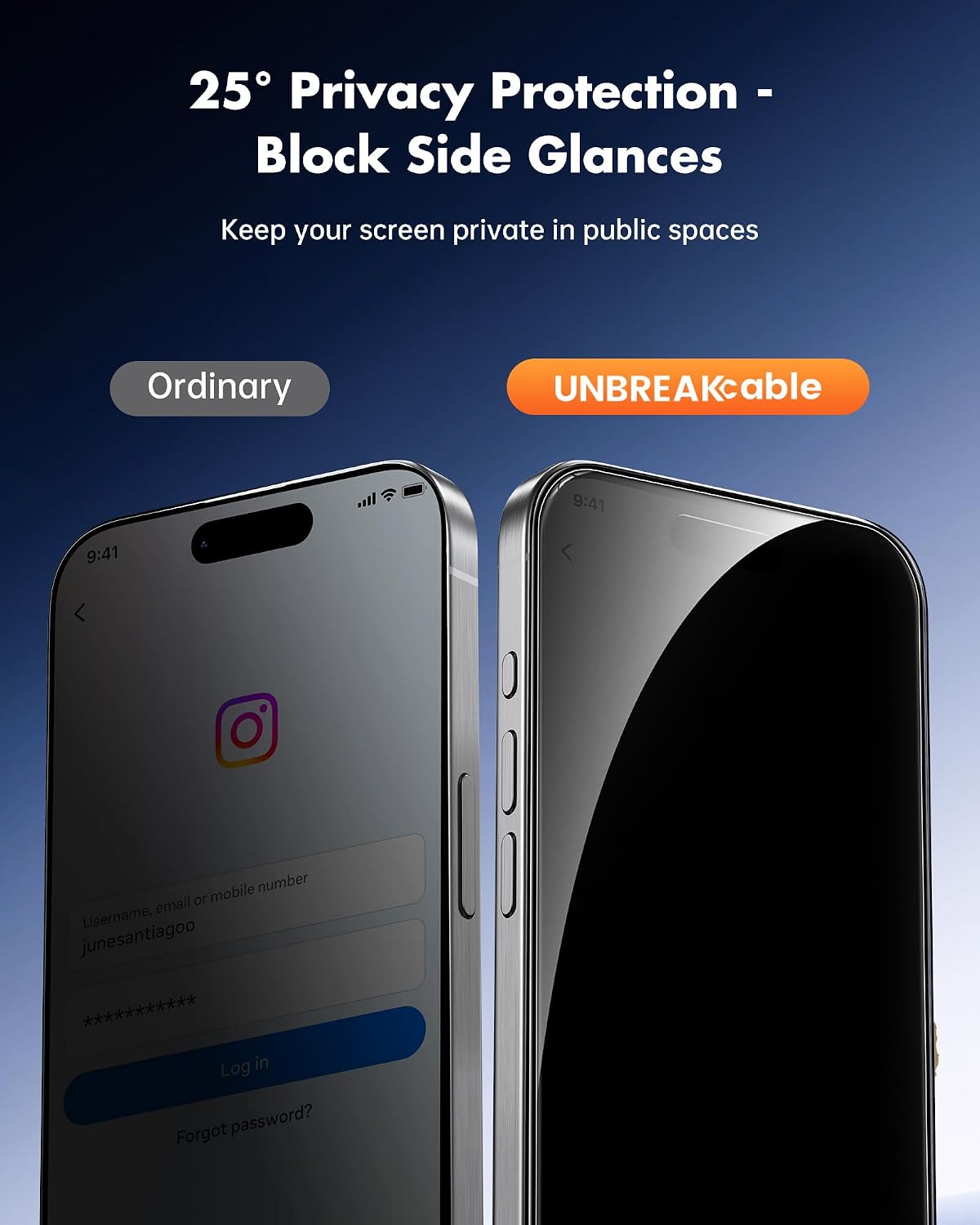 Detalle de UNBREAKcable Privacy Screen Protector for iPhone 15 Pro Max (6.7-Inch) — 2-Pack + Lens Protectors, 25° Anti-Spy Tempered Glass