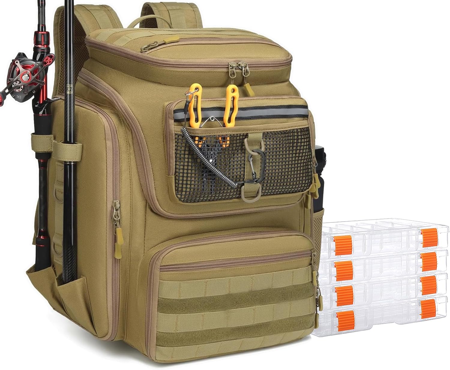 Detalle 2 de BlesMaller Angelrucksack mit Rutenhaltern & Kühlfach 45L – wasserdicht, vielseitig, für Angeln und Outdoor