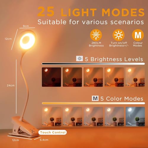 Detalle de Akynite 3W Rechargeable Clip Lamp: Flexible 360° Bedside Reading Light