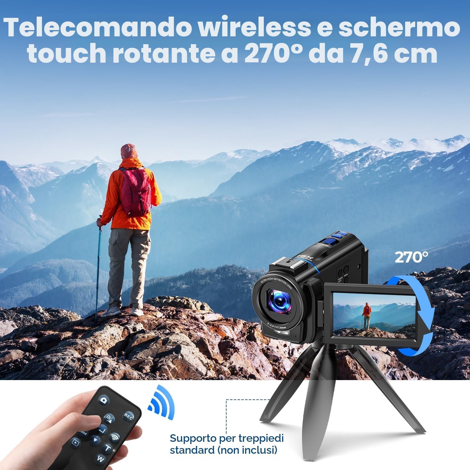 Thumbnail 5 de Camcorder 5K 48MP: videocamera per vlog e YouTube con visione notturna, zoom 16x e schermo tattile 3