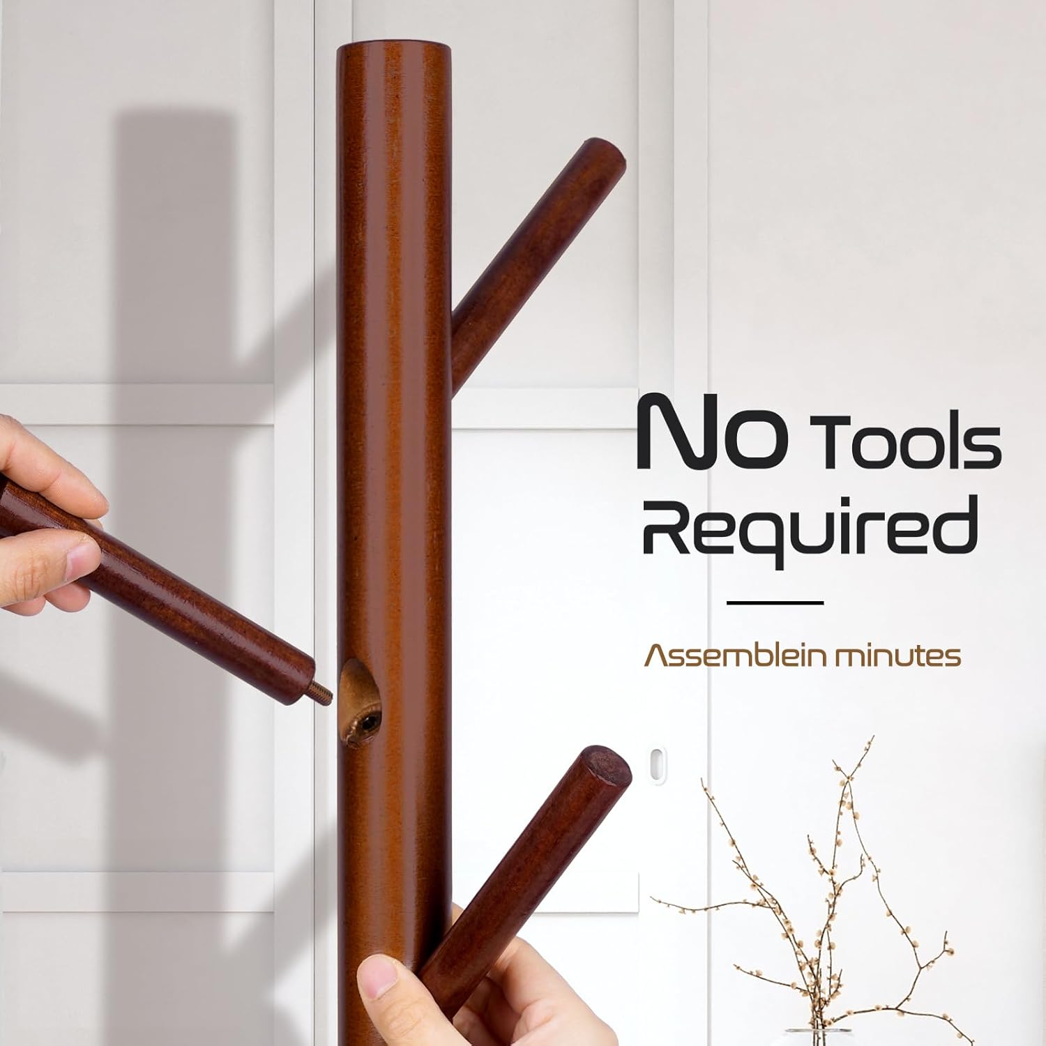 Thumbnail 6 de Freyawin Solid Wooden Freestanding Coat Rack with 8 Hooks and 3 Height Options (New Zealand Pine)
