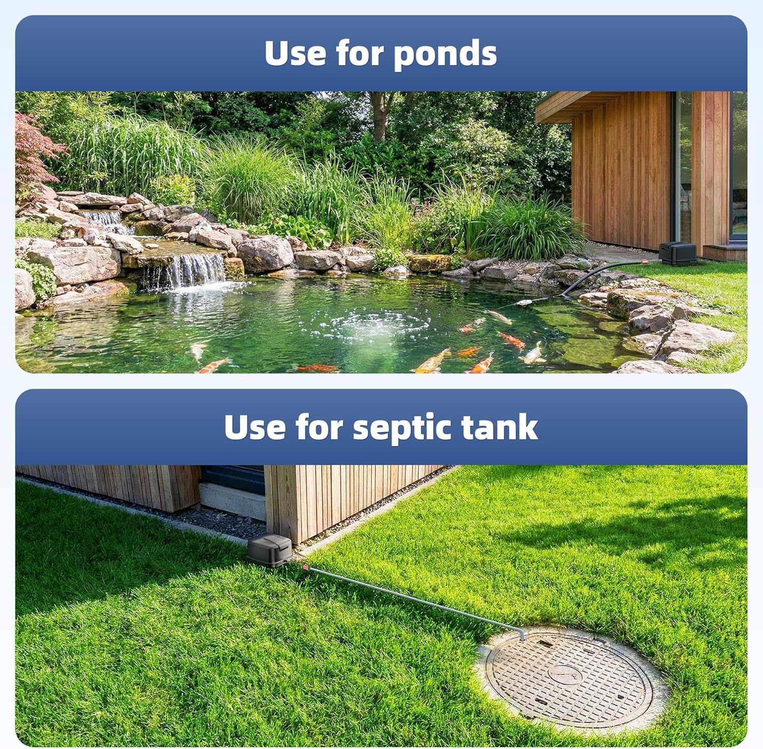 Detalle 2 de Biling Pond Aerator for Fish Ponds (2400L/H, 43dB) with UK Plug