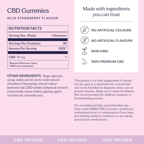 Detalle de TRIP CBD Infused Gummies 300mg CBD, High Strength, Wild Strawberry, 30x