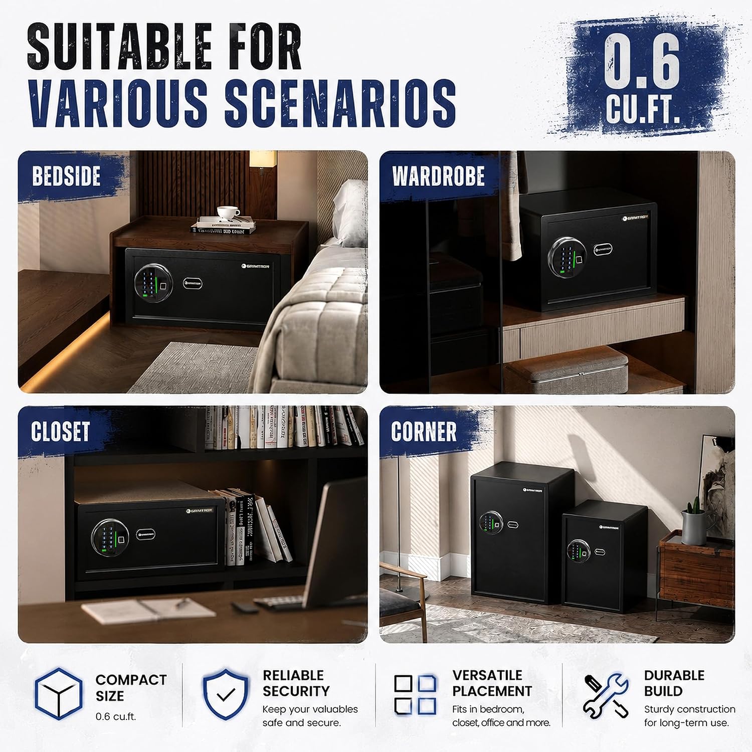 Thumbnail 3 de Grimtron Smart Biometric Safe (14 litres) with Fingerprint Lock, Silent Mode and Backlit Keypad