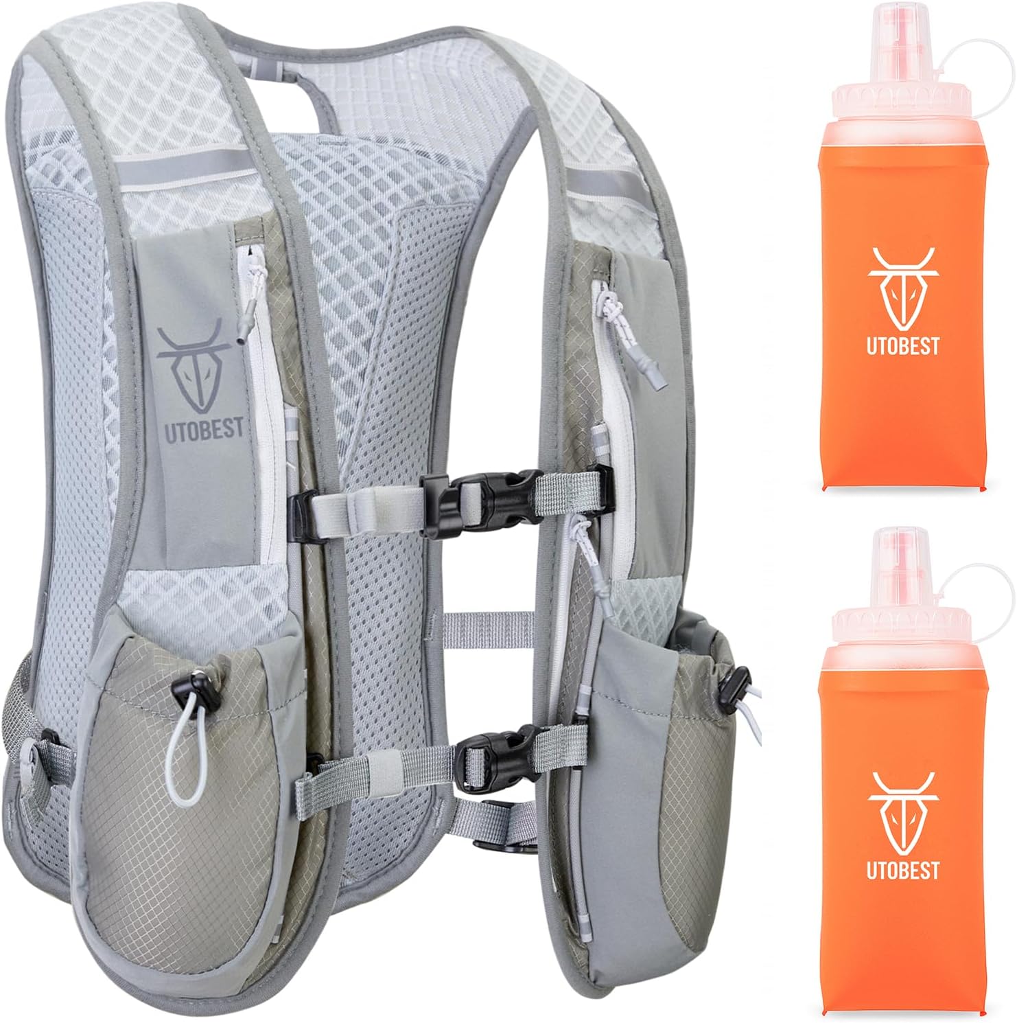 Detalle de UTOBEST Trinkrucksack 5L als Laufweste mit Blasenfach für 1,5 l