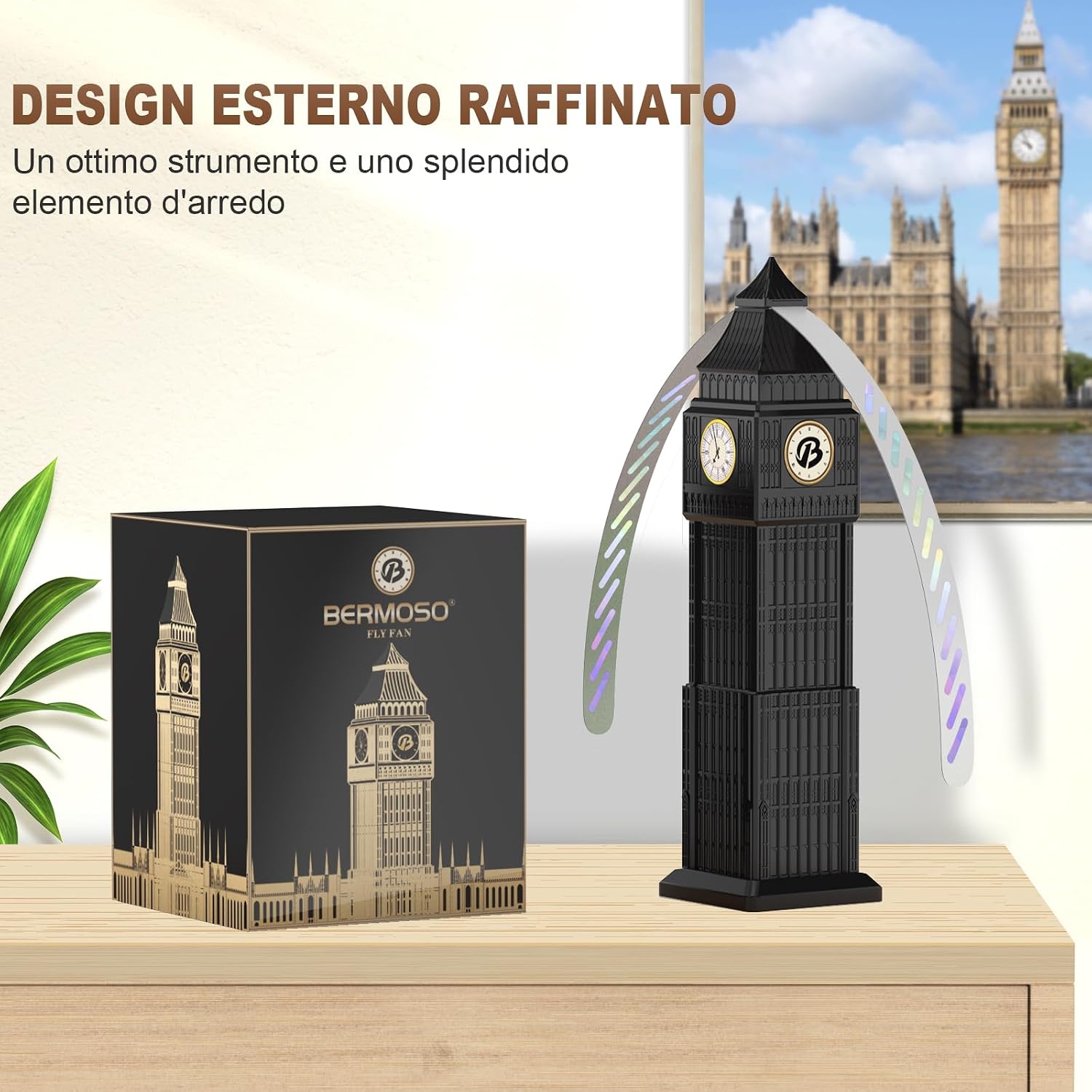 Detalle de Repellente per Mosche a 4 ventole: Ventilatore Repellente Portatile da Tavolo con gancio