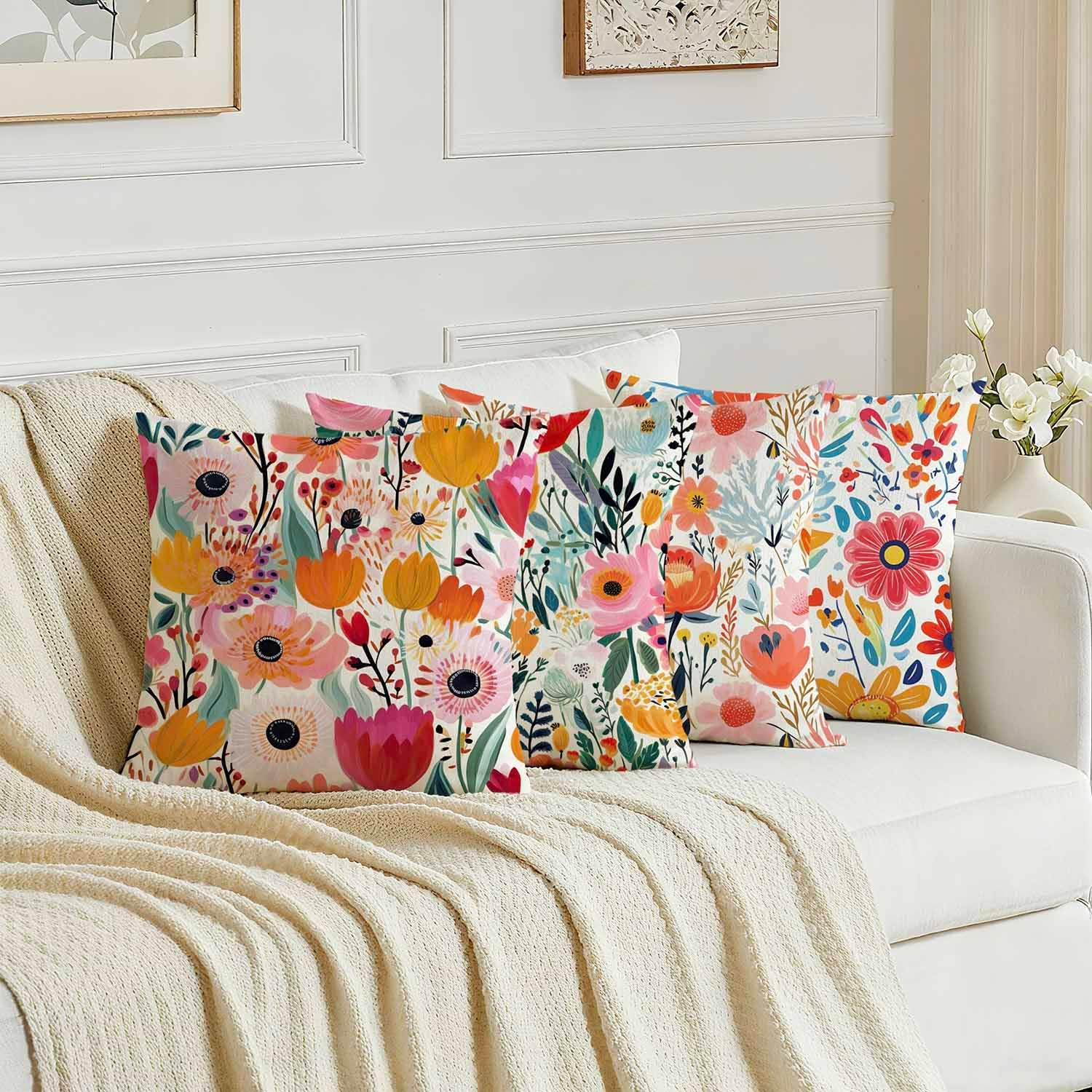Thumbnail 6 de Avalune Kissenbezug Frühling 45x45 Blumen Rot Blau – 2er Set, Leinoptik, waschbar