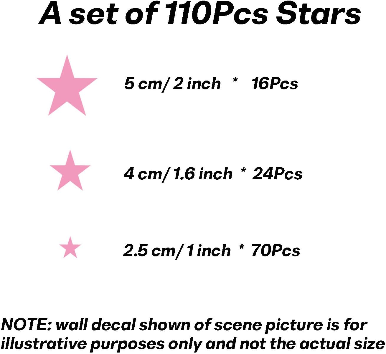Thumbnail 5 de Quanyuchang 110Pcs Stars Wall Decal Vinyl Sticker (Pink) – Removable Nursery and Kids’ Room Décor