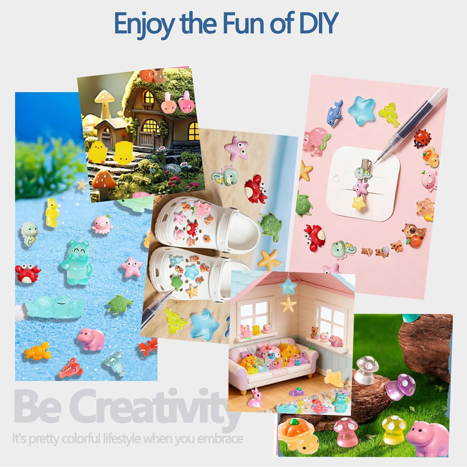 Detalle de Blynmyr 230pcs Mini Resin Animals: 77 Styles of Glow-in-the-Dark Tiny Figures for Creative Displays
