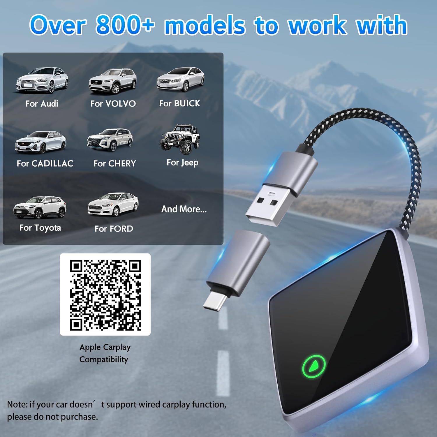 Detalle de Wireless CarPlay Adapter für iPhone – Mini CarPlay Adapter von Wired, USB-C/USB-A Plug & Play, stabile kabellose Verbindung