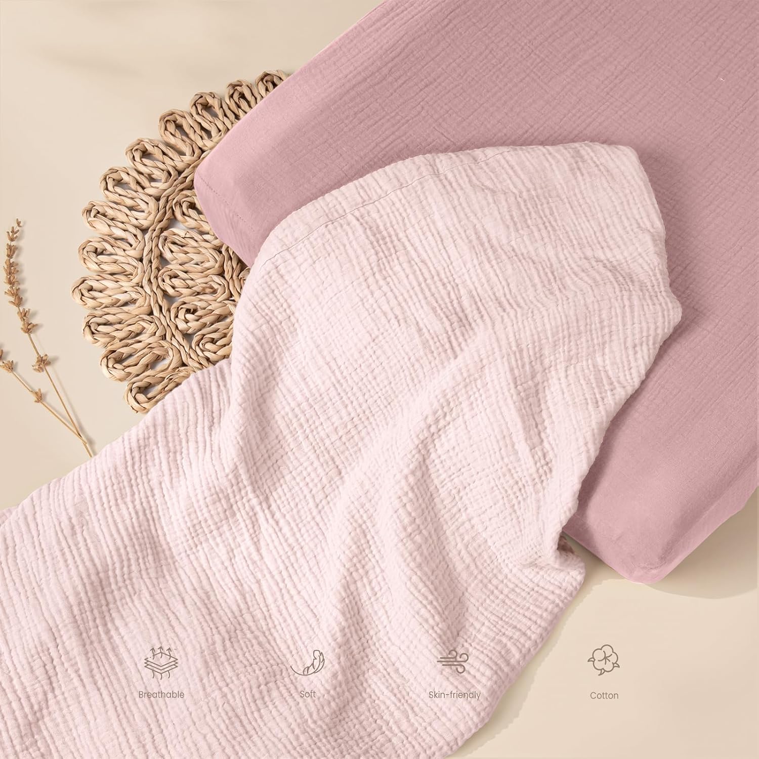 Thumbnail 6 de lulumoon NS-CPC-2-003 Muslin Changing Pad Covers, 2-Pack, Pink & Carnation