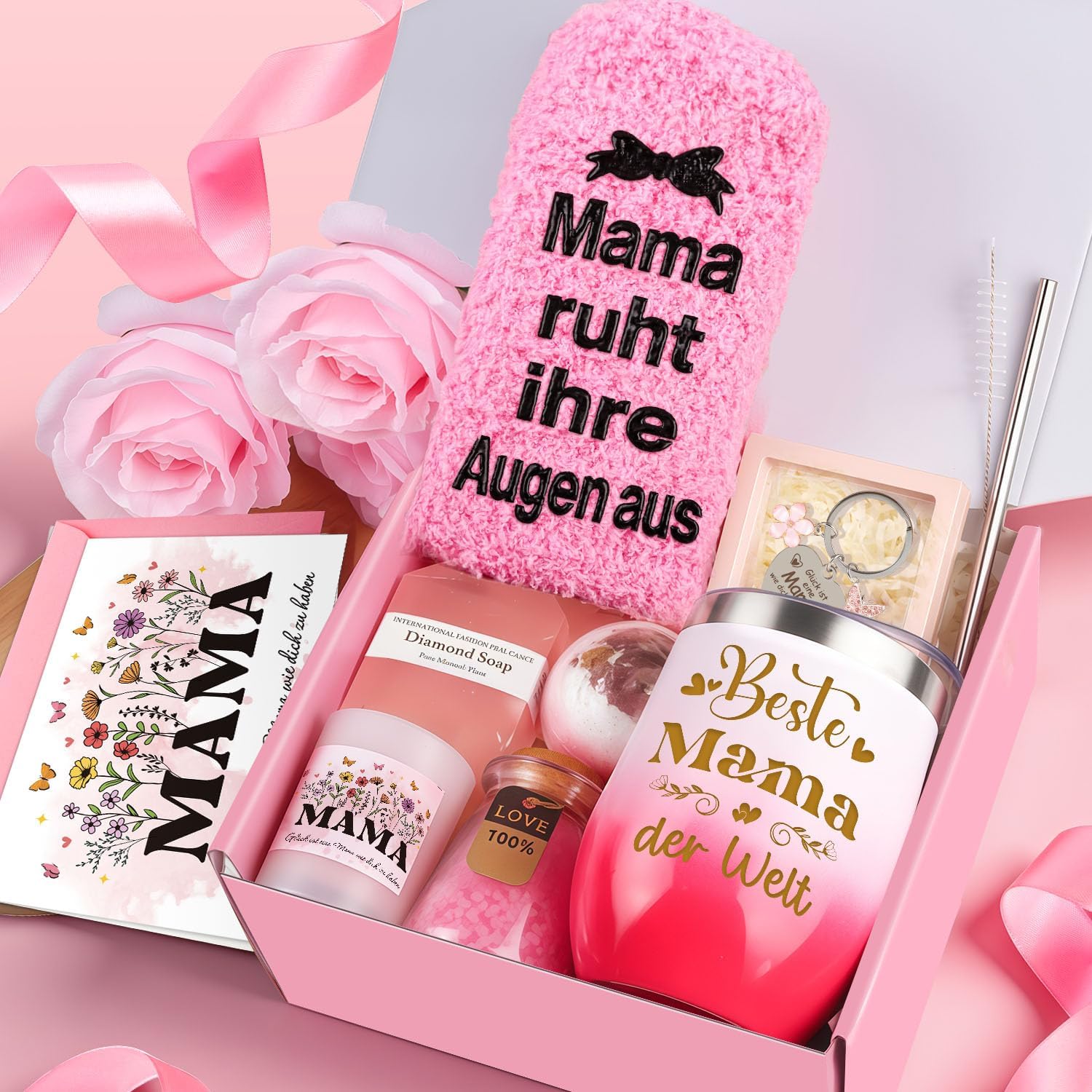 Thumbnail 5 de Giftota Muttertagsgeschenke Set – Wohlfühl-Box für Mama (Rosa) mit Kuschelsocken, Duftkerze und Wellness/Geschenkbox