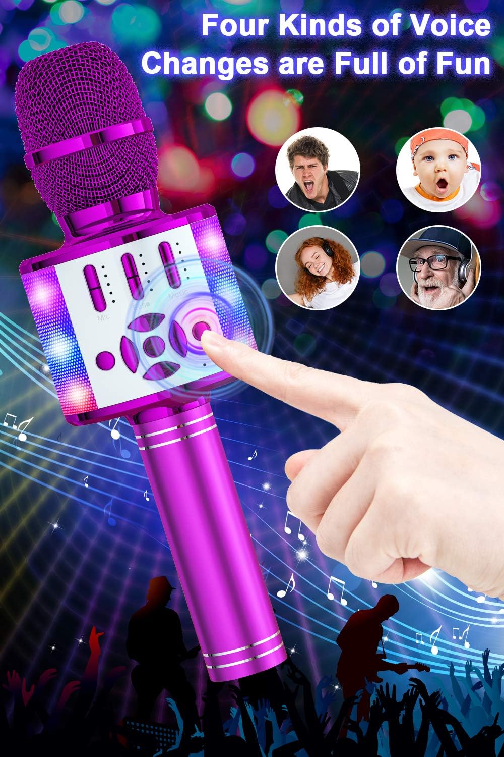 Detalle 2 de BONAOK Kinder Karaoke Mikrofon (4-in-1) mit Bluetooth-Lautsprecher – Magic Sing für Smartphone/PC, lila