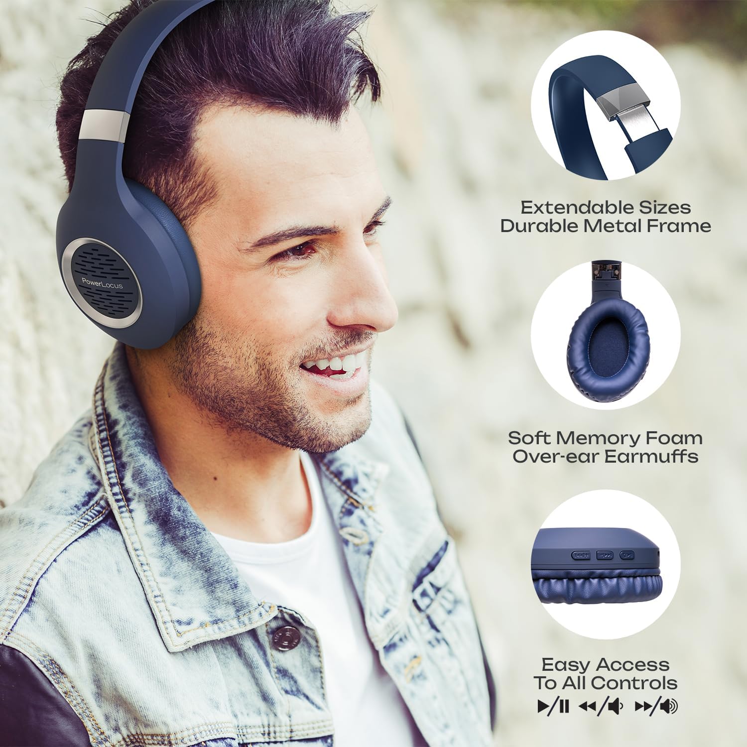 Thumbnail 2 de PowerLocus Bluetooth Headphones Over-Ear with 30h Battery, Hi-Fi Deep Bass, and Foldable Design
