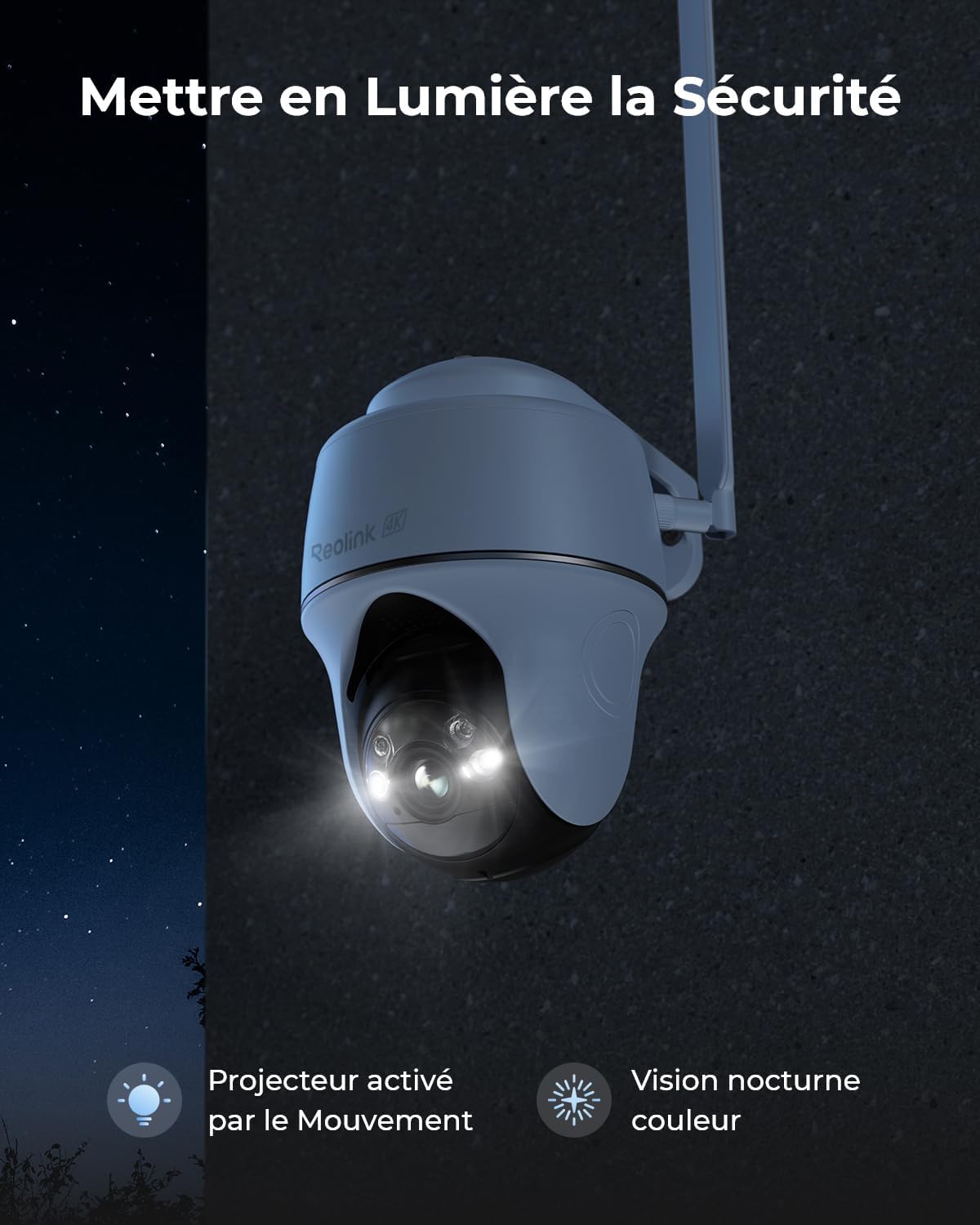 Thumbnail 3 de Reolink Caméra 4G extérieure solaire 4K sans fil avec vision nocturne couleur, détection personne/véhicule et audio bidirectionnel (avec carte microSD 32 Go)
