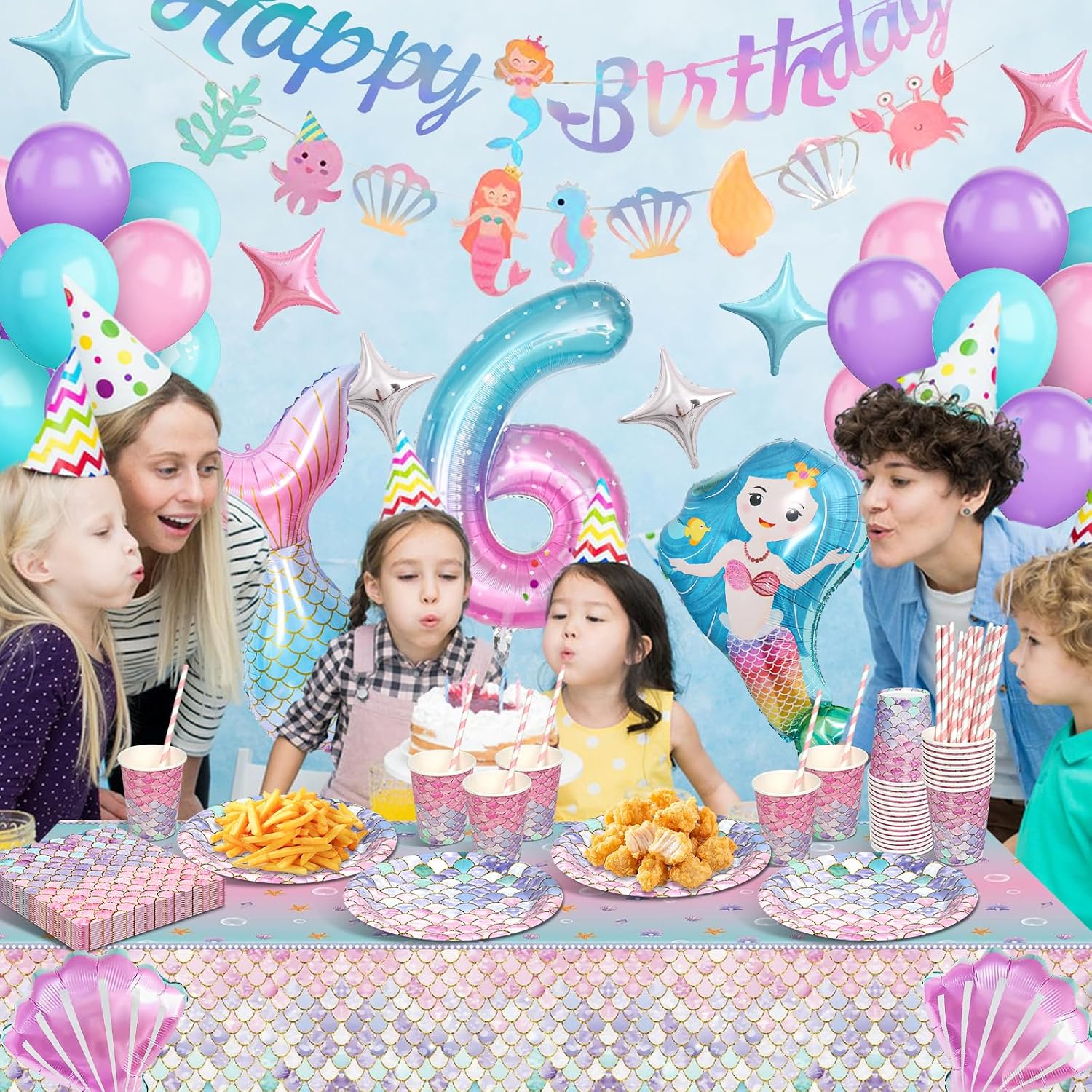 Thumbnail 4 de Meerjungfrau Partygeschirr Set Kindergeburtstag 6 Jahre đ
