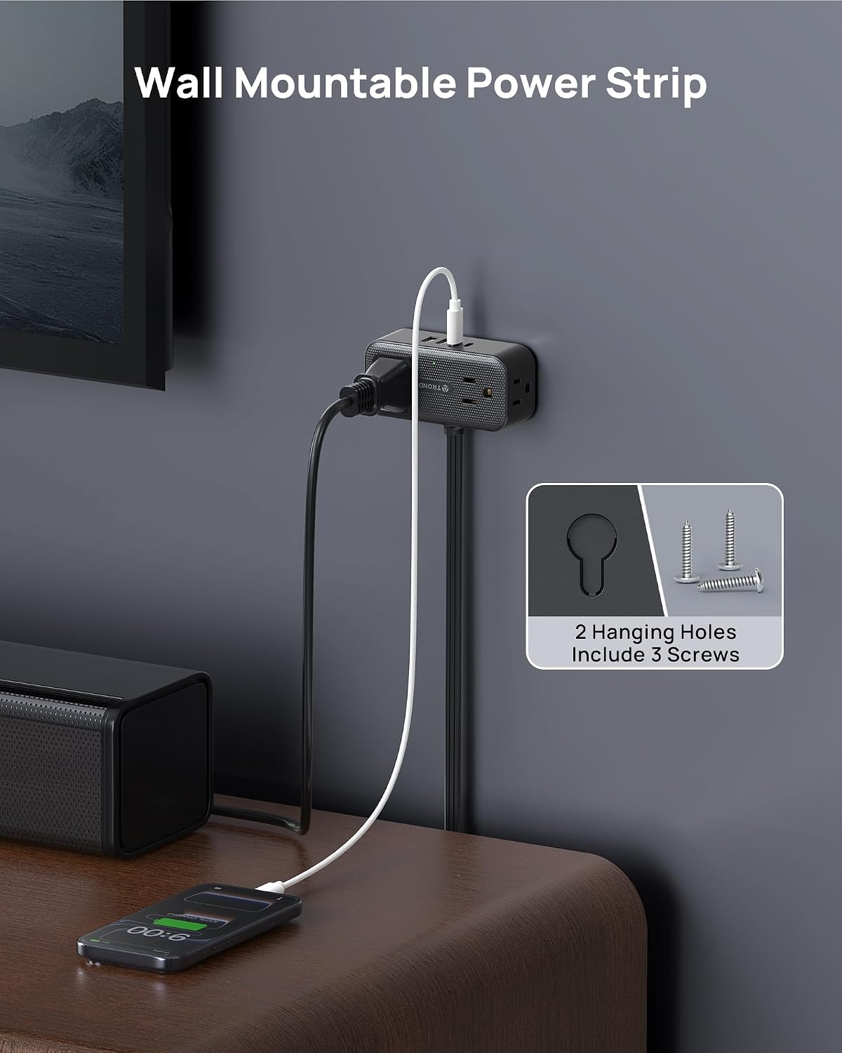 Thumbnail 6 de TROND TD-PS-US15SX Power Bar with 360° Rotating Plug, 4 Outlets & USB Ports