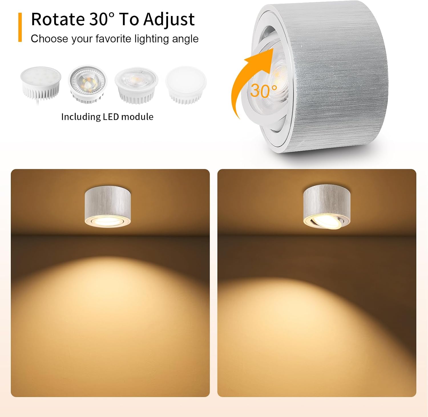 Detalle 2 de GeyouLux LED Aufbauspot dimmbar (3CCT, 30° schwenkbar) extra flach, Ø80x50 mm – inkl. 5W LED Modul