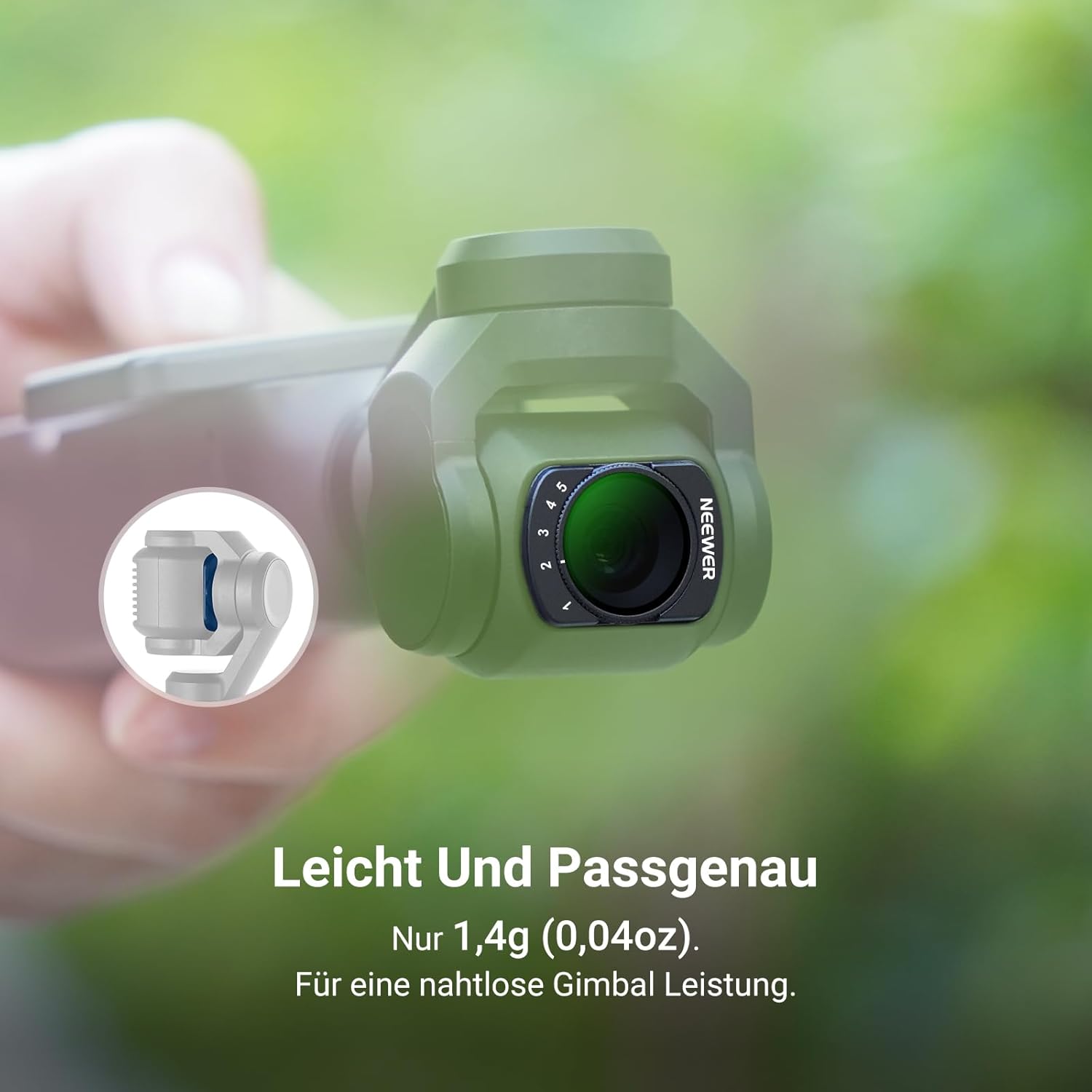 Detalle de NEEWER Variabler ND Filter für DJI Osmo Pocket 4 & 3 – magnetisch, multischicht, inkl. Displayschutz und Etui