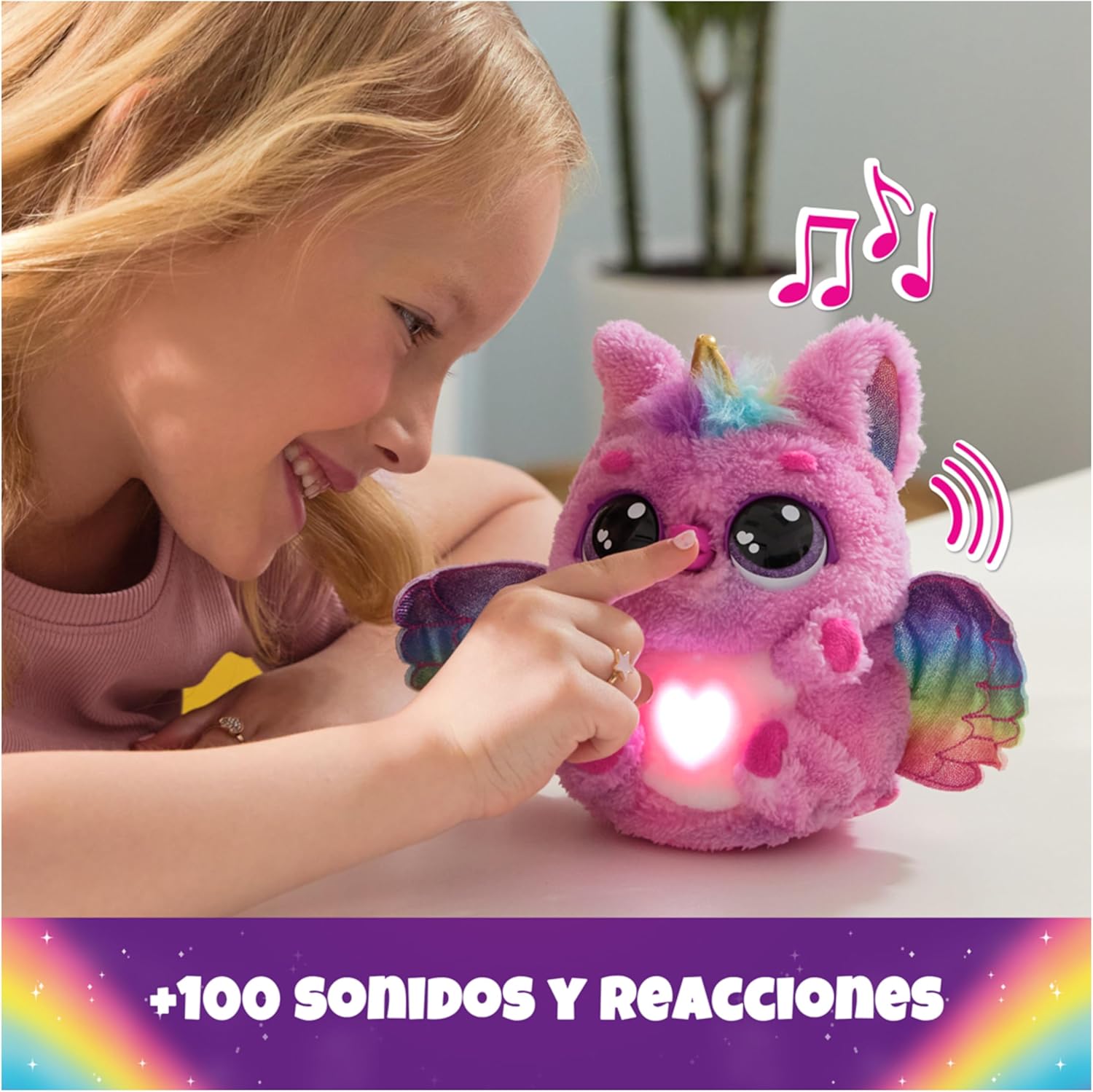 Detalle 1 de HATCHIMALS Alive Pufflecorn Peluche Interactivo con Luz y Sonidos 🦄