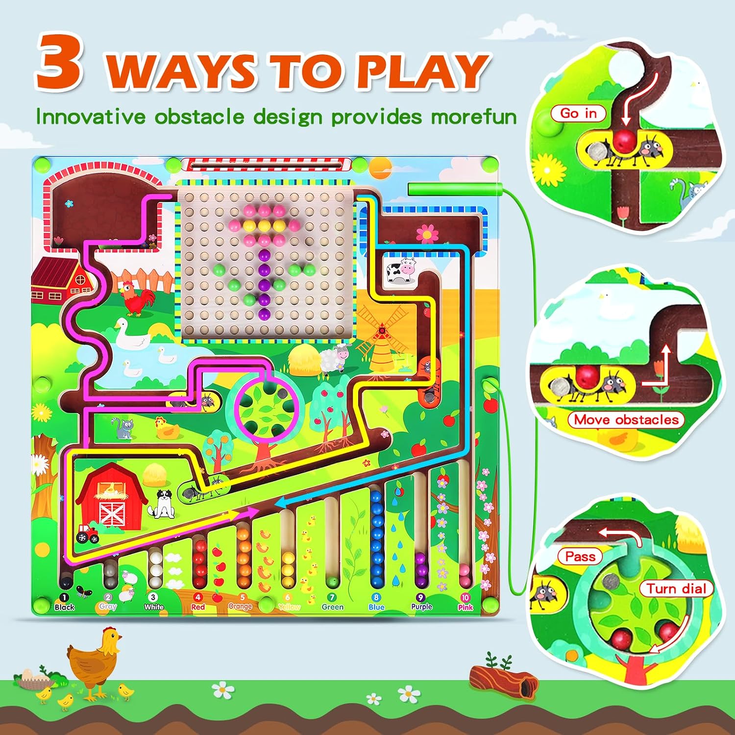 Detalle de Jouet labyrinthe magnétique enfant : jeux Montessori de couleurs et chiffres (3 à 6 ans)