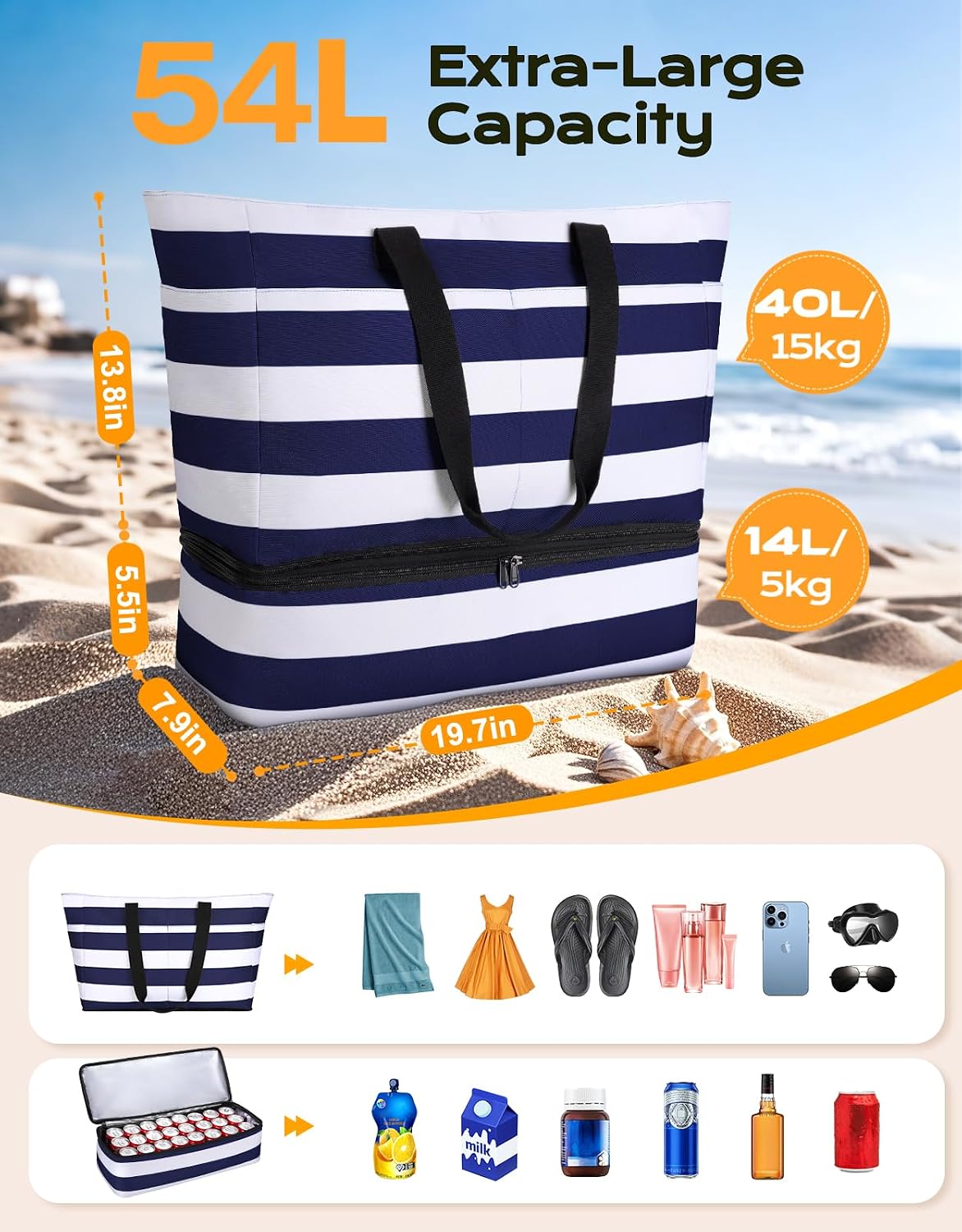 Thumbnail 3 de CIRYCASE Beach Bag with Cooler 54L: Large, 2-in-1 Waterproof Tote for Families