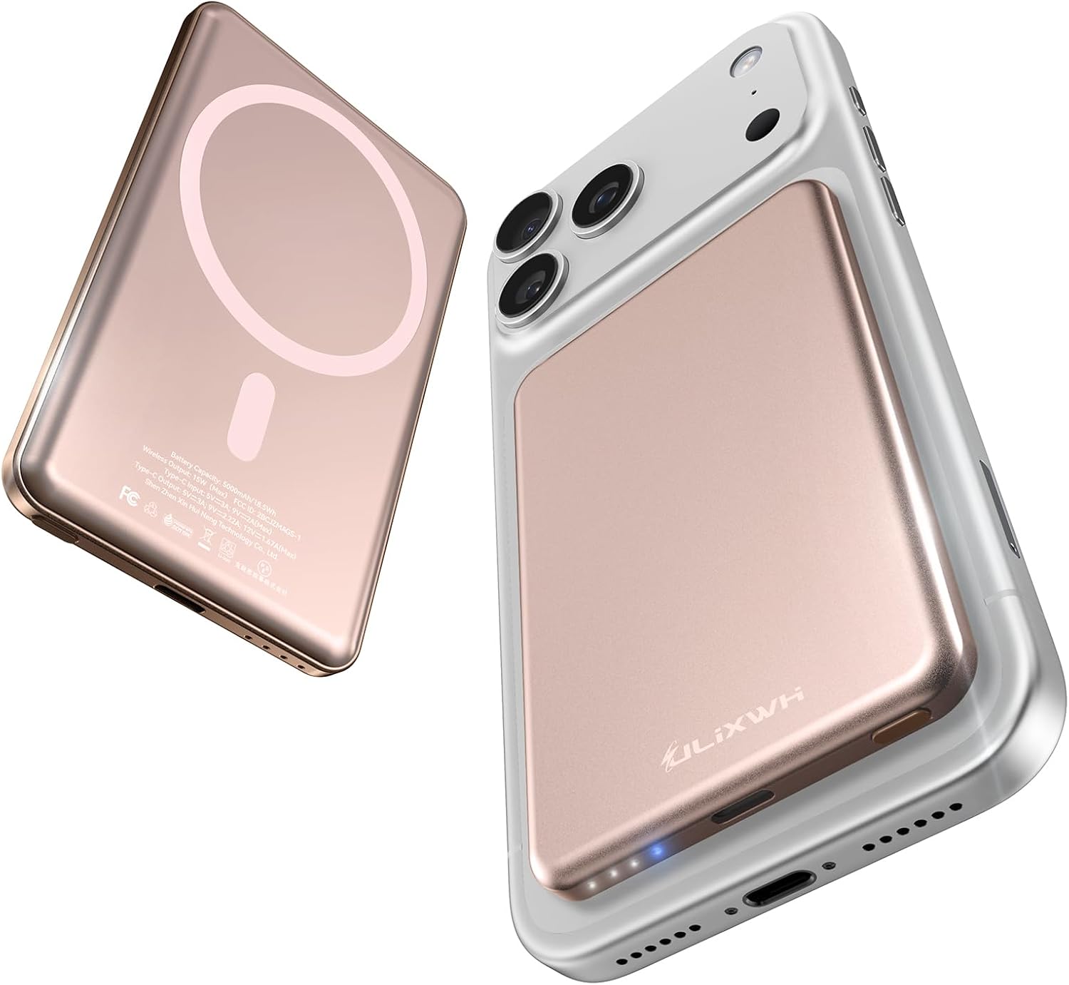 Detalle de ULiXWH MagS-1 5000mAh Magnetic Power Bank, Slim Pink Aluminum