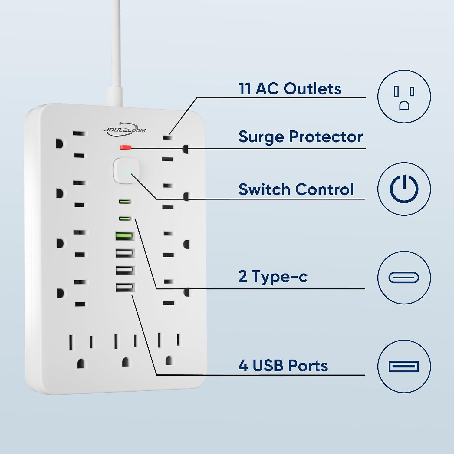 Detalle de JouleLoom 17-in-1 Power Strip with 6 USB Cables ๐