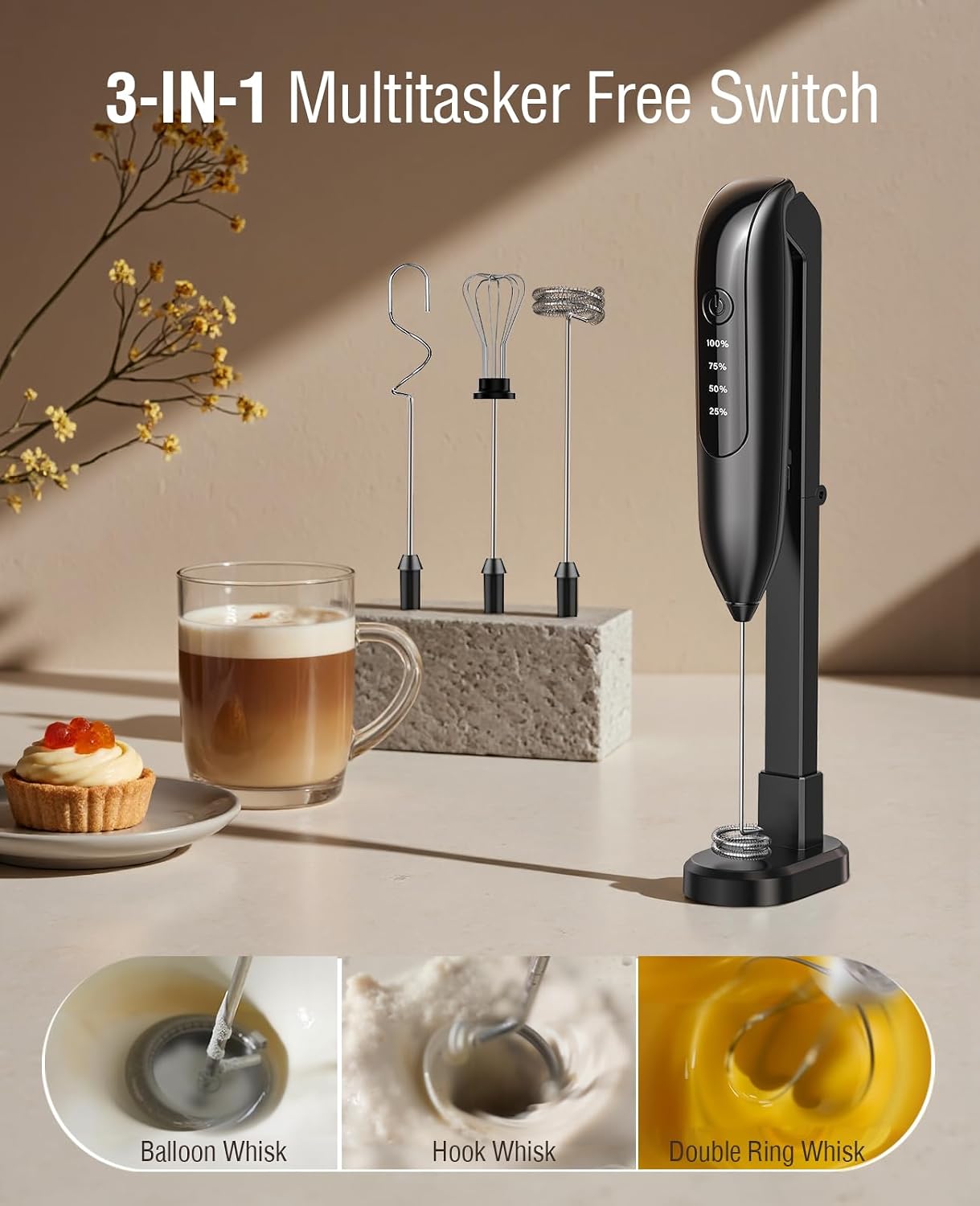 Thumbnail 5 de Electric Milk Frother Handheld: 3-in-1, LED Display, Wireless Charging