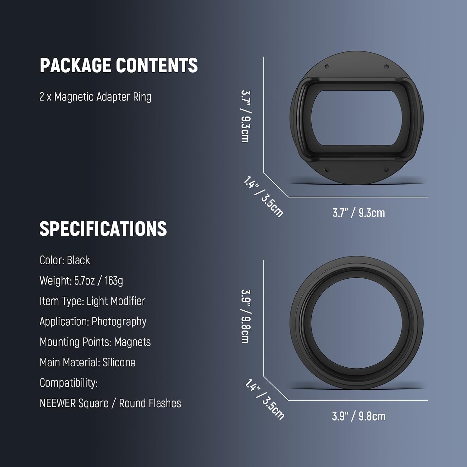 Thumbnail 6 de NEEWER lot de 2 bagues d’adaptation magnétiques en silicone pour flashs à tête carrée ou ronde
