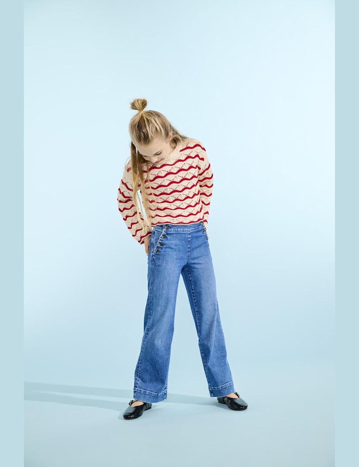 Detalle 2 de Only Jeans da Ragazza a Gamba Larga KOGMADISON Vita Alta Ampio Taglio Gamba Jeans