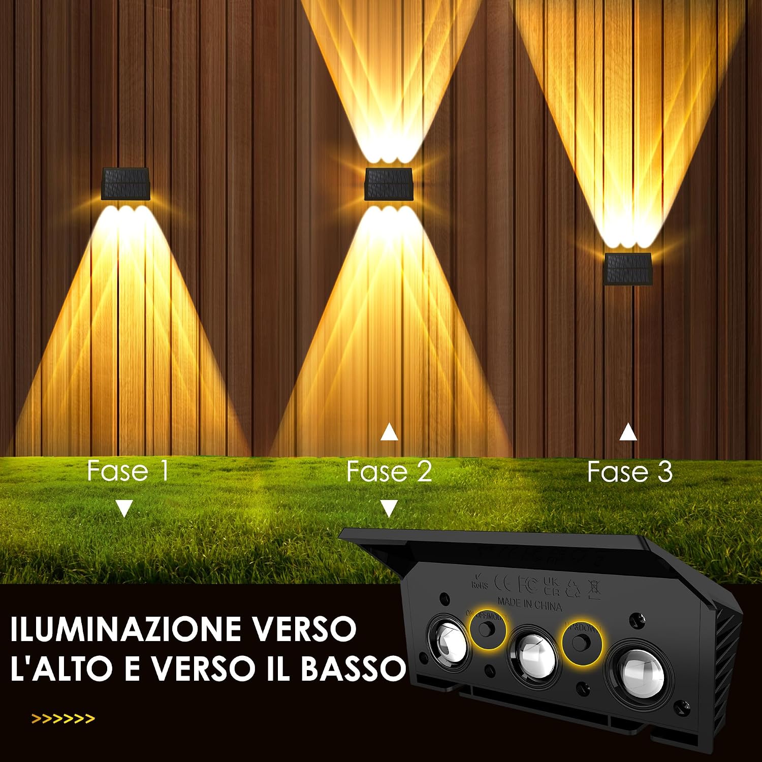 Detalle 2 de Delaiglow Lampade Solari da Esterno: 6 Applique Solarie IP67 per Giardino e Recinzione